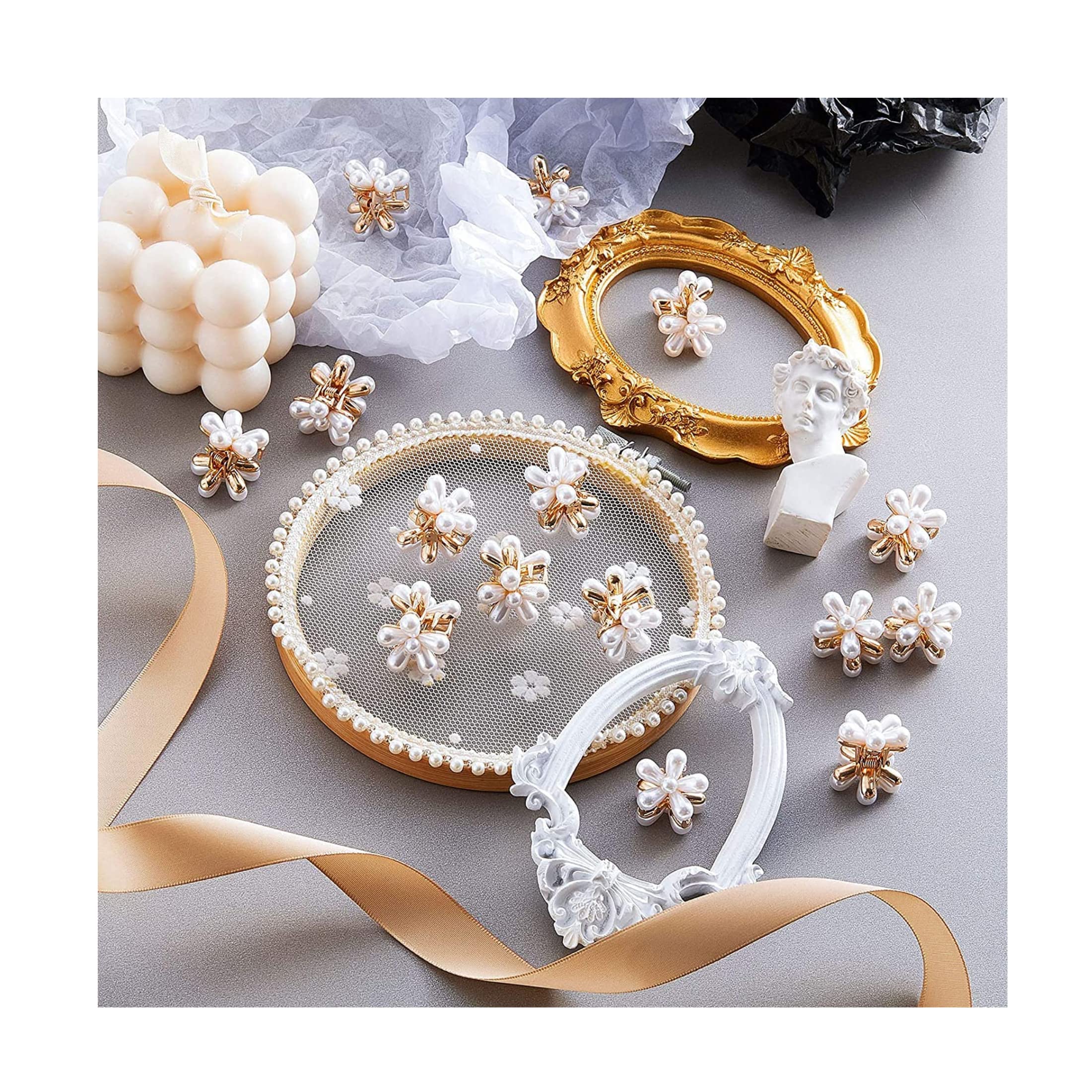 PANCIKAA ® 4Pcs Small Pearl Hair Claw Clips - Retro Daisy Flower Hair Clips with Sweet Artificial Bangs - Elegant Hair Accessories for Women & Girls - Perfect for Parties, Weddings & Everyday Styling