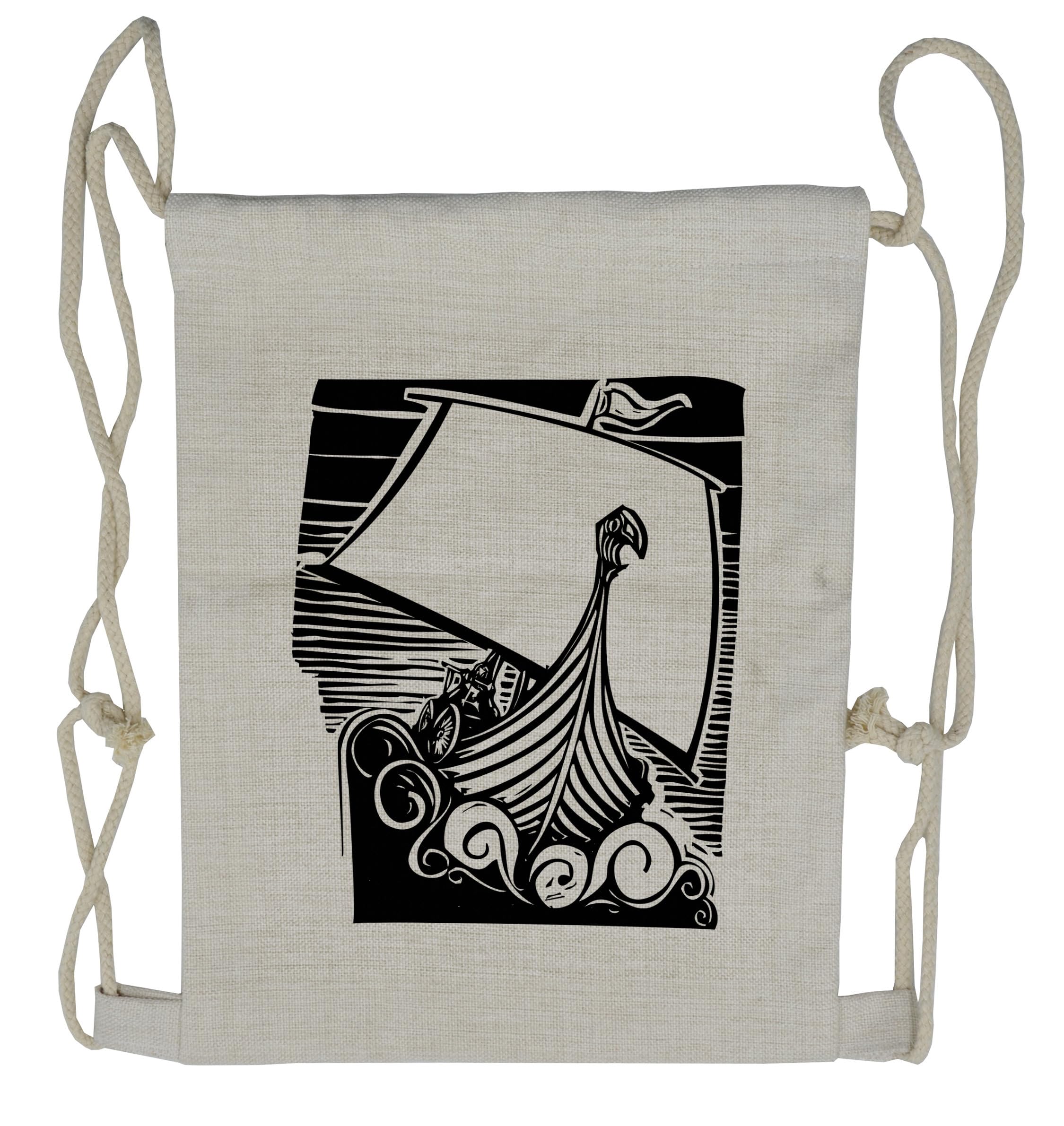 Ambesonne Nordic Drawstring Backpack with Viking Longboat Design - Lightweight Sackpack Bag for School, Travel & Outdoor Adventures