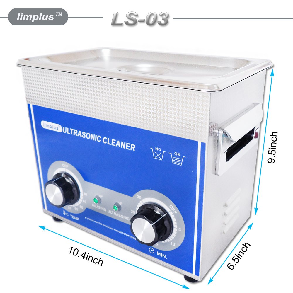 Limplus LS-03 3L 120W Commercial Ultrasonic Cleaner with Basket & Lid - Professional Dental, Surgical & Jewelry Cleaning - 40kHz Timer Heater for Dentures, Instruments, Fuel Injectors - Perfect for Clinics, Labs & Automotive Workshops