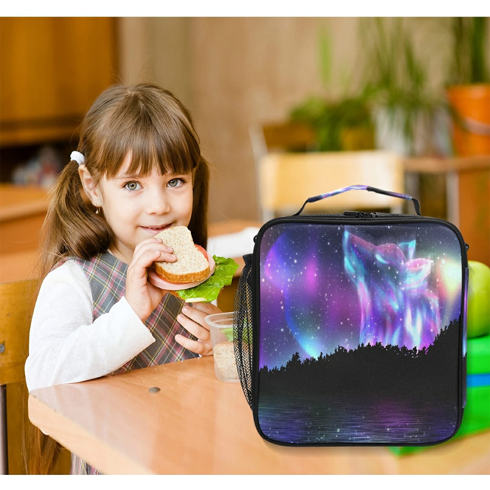 **Insulated Lunch Bag with Adjustable Strap - Leakproof & Portable Cooler Tote for Work, School, Picnic - Fantasy Galaxy Wolf Design for Men, Women, Kids**    *(Perfect for Office, School, Travel, Camping & Outdoor Activities - Keeps Food Fresh & Cold/Hot for Hours)*