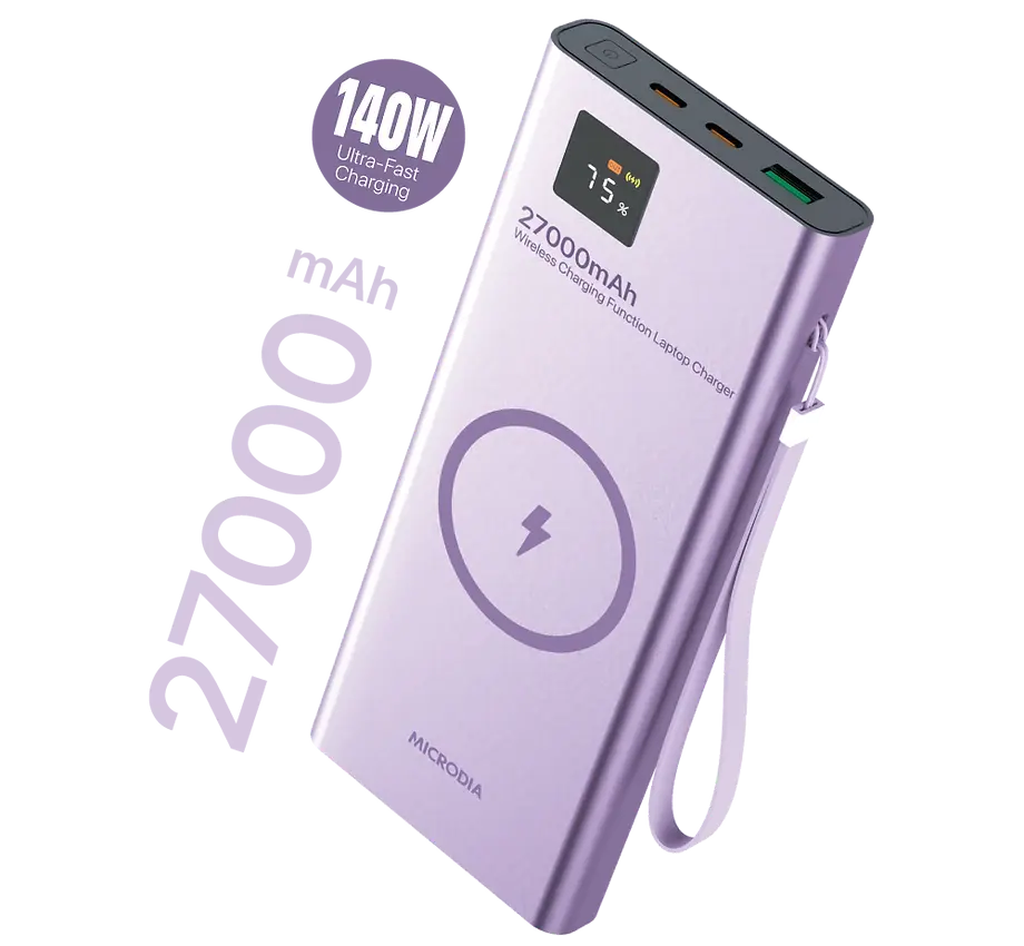 MICRODIA SNAPPower™ MagGo LCD 27000mAh 140W Magnetic Wireless Power Bank - 15W Wireless Charging, 140W & 30W USB-C PD, 20W USB-A Output with LCD Display - Perfect for iPhone, Android, Laptops & Travel Charging