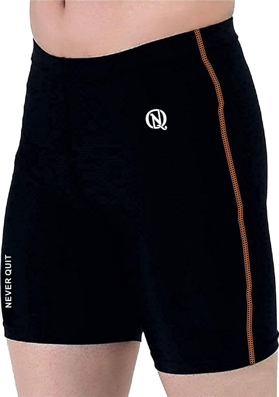 NEVER QUIT Men's Compression Shorts - Breathable Workout Shorts for Running, Training & Athletics - Moisture Wicking Performance Tights for Gym, Sports & Active Lifestyle (Medium, Orange)