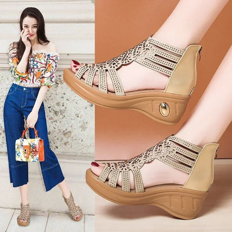 Women's Fashion Wedge Sandals - Elegant Hollow Out Summer Sandals with Comfortable Heels for Ladies | Perfect for Beach, Vacation, and Casual Outings