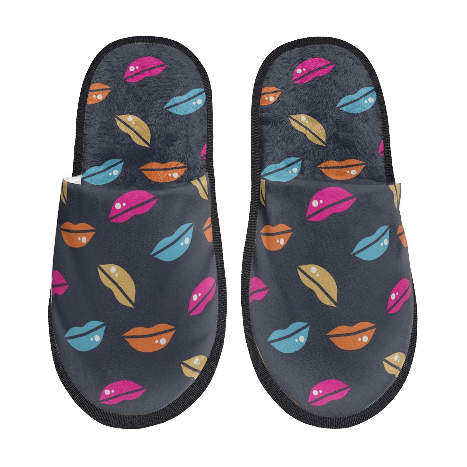 Colorful Lip Print Slippers for Men & Women - Soft Plush House Shoes with Non-Slip Sole | Warm Winter Indoor Slippers for Home, Office & Lounge Comfort