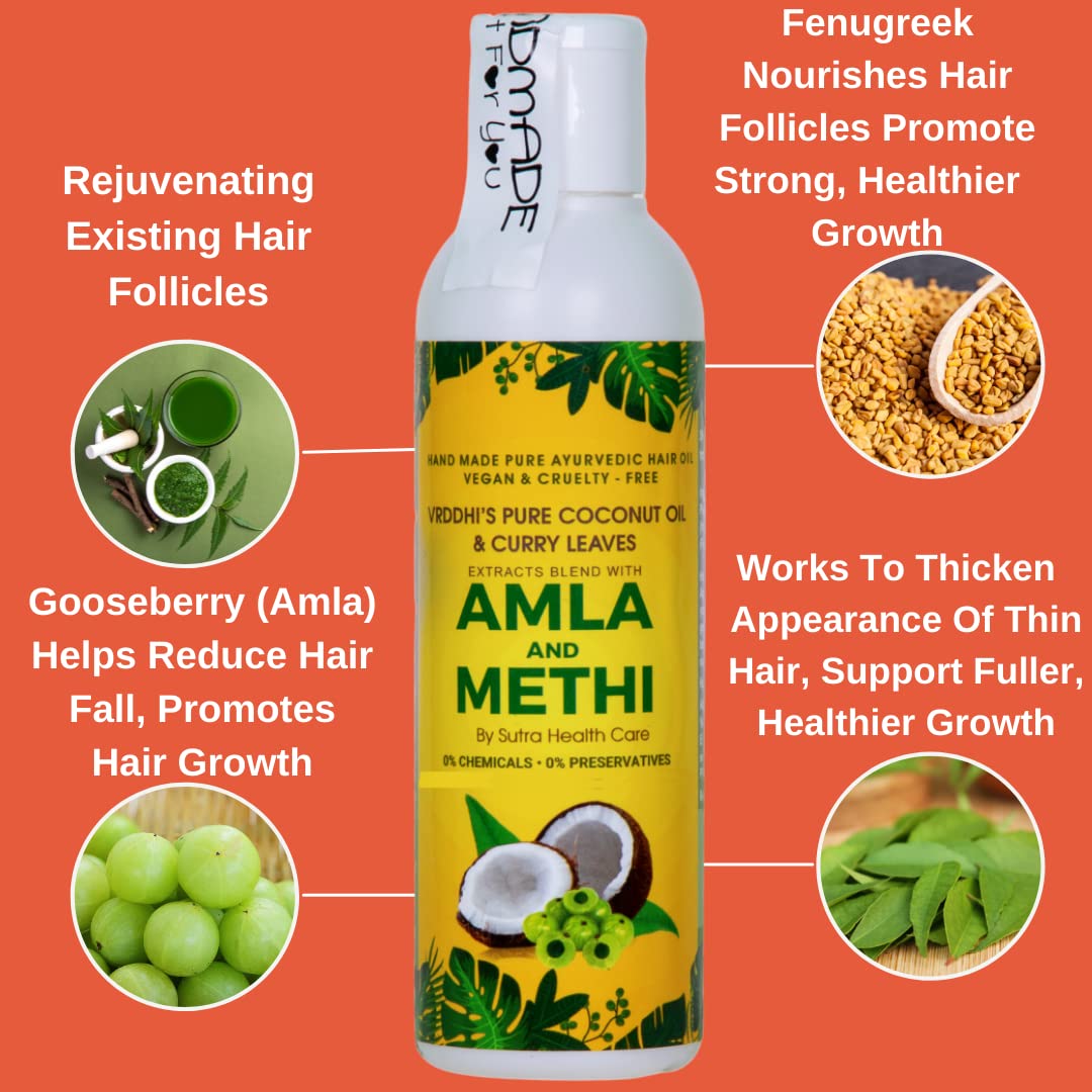 Organic Amla Hair Oil with Fenugreek & Curry Leaves - Natural Hair Growth Treatment for Hair Loss Prevention & Scalp Rejuvenation - Chemical-Free & Preservative-Free - 100ml - Perfect for Daily Hair Care & Ayurvedic Scalp Massage