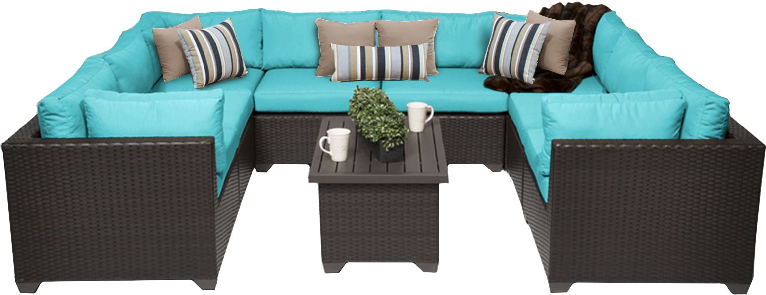 TK Classics 9-Piece Belle Outdoor Wicker Patio Furniture Set - Rattan Sofa, Chairs & Coffee Table - Weather-Resistant for Garden, Poolside & Backyard Relaxation (Aruba 09a)