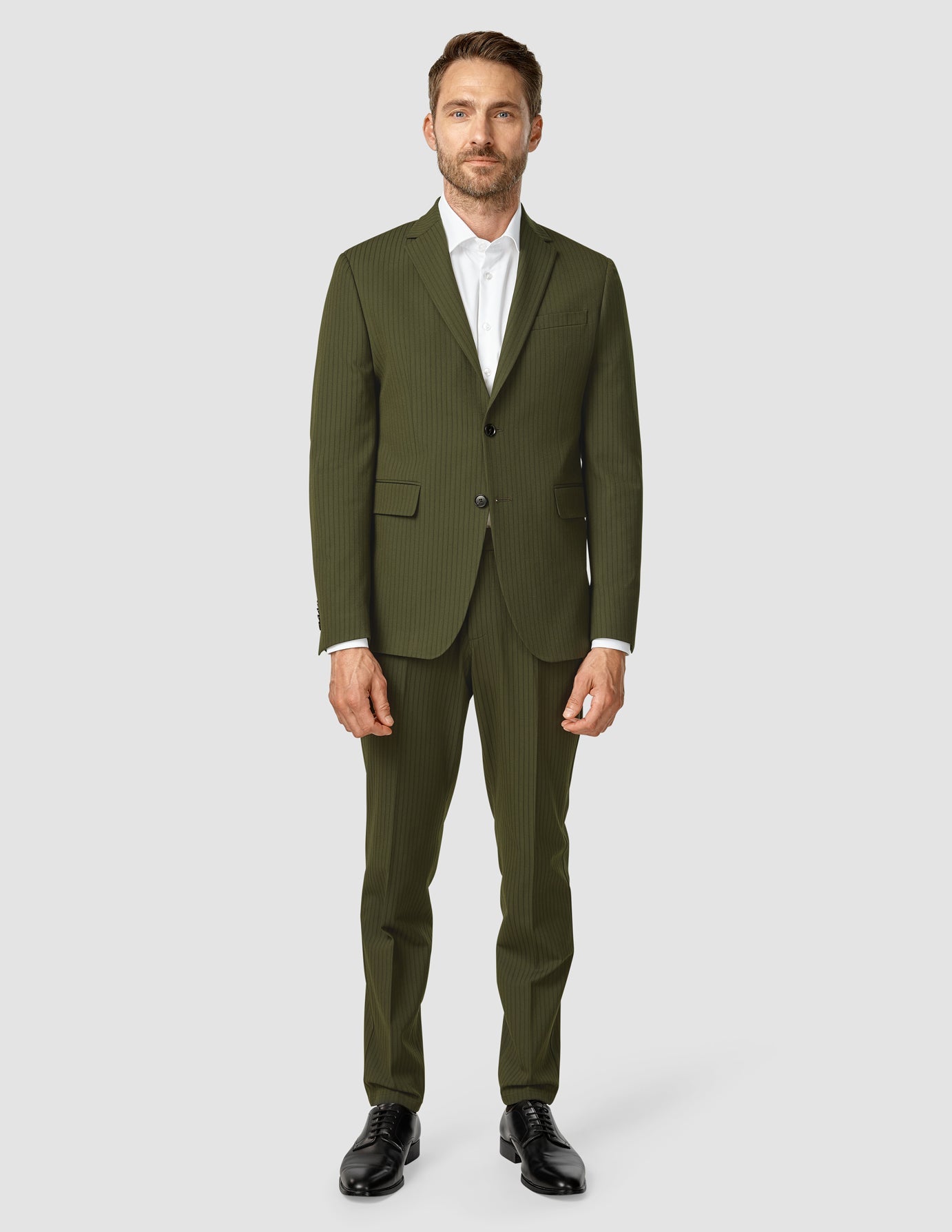 Premium Men's Suit in Moss Green Pinstripe - Classic Business Attire for Office, Weddings & Formal Events