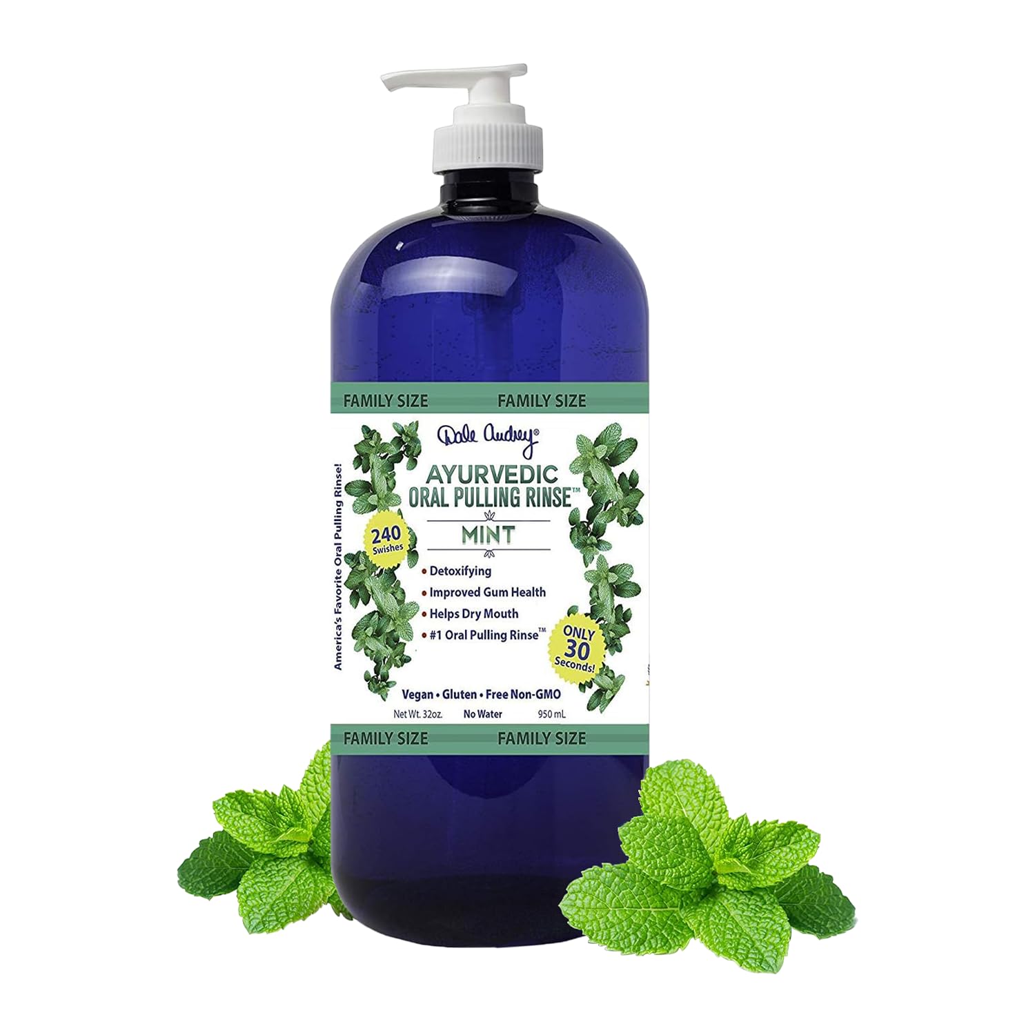 Organic Oil Pulling Mouthwash for Teeth & Gums | Mint Flavored Natural Oral Rinse for Bad Breath & Teeth Whitening | Essential Oils Formula for Fresh Breath | Family Size 32 oz | Perfect for Morning Routine & Dental Care