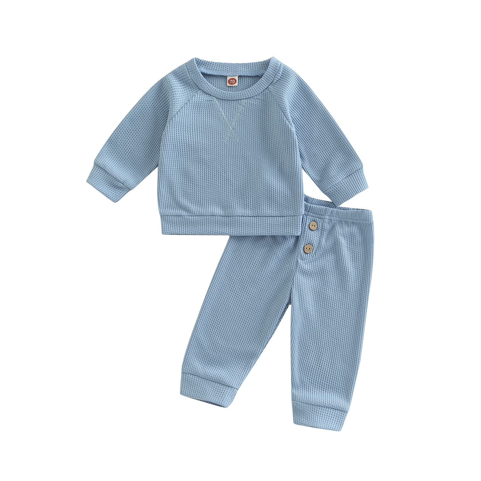 Soft Waffle Cotton Baby Outfit Set - Long Sleeve Pullover & Pants for Infants (Boy/Girl) | Cozy Fall & Winter Casual Wear for Playdates & Family Photos