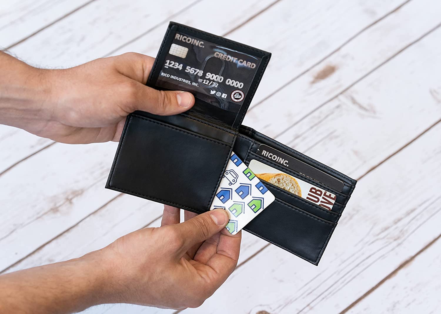 Premium Black Billfold Wallet with Laser Engraved Rays Design - Slim RFID Blocking Leather Wallet for Men - Perfect for Everyday Carry, Business & Travel