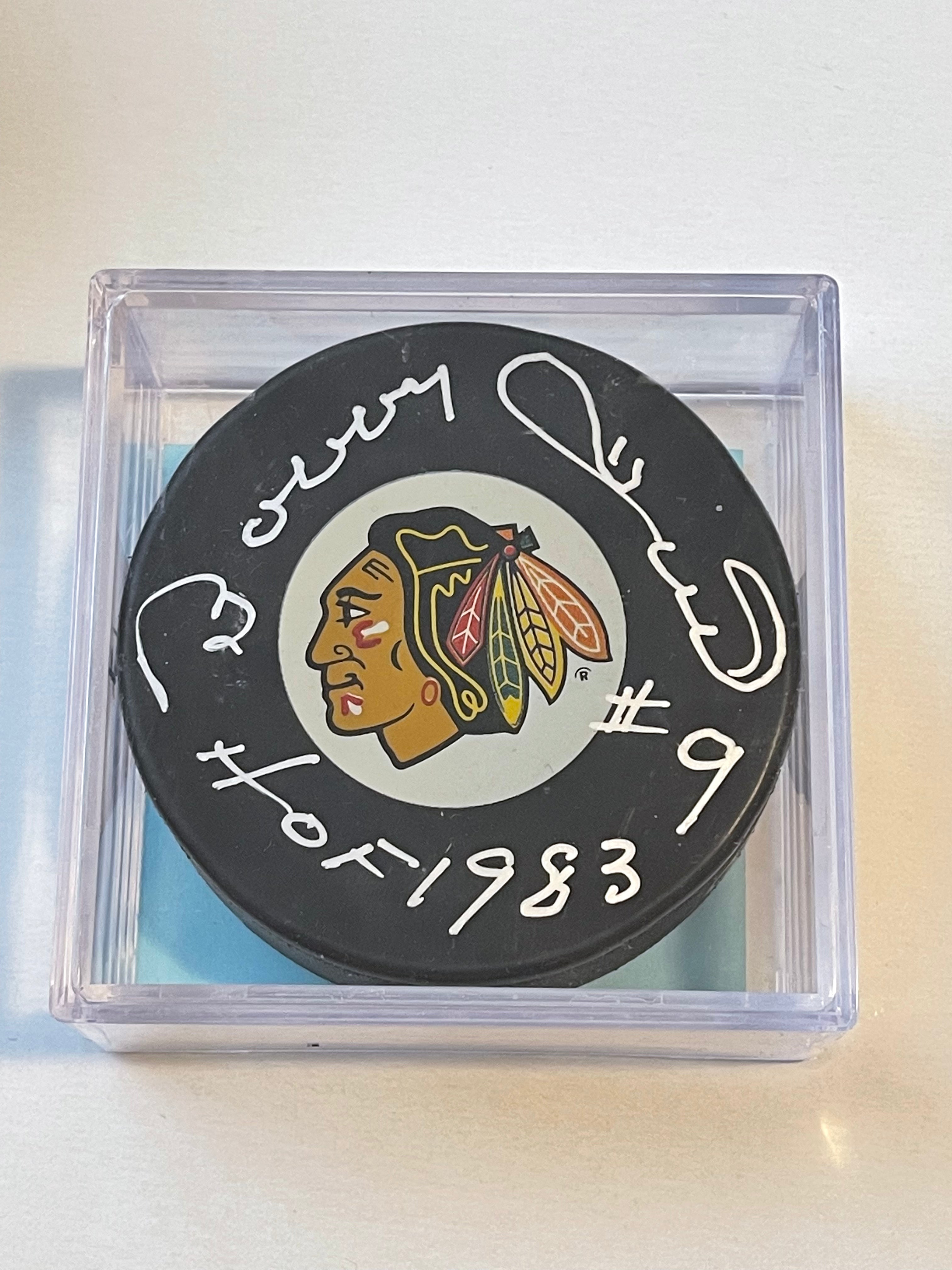 Bobby Hull Chicago Blackhawks Autographed Hockey Puck with COA - Perfect for Collectors, Fans, and Sports Memorabilia Displays