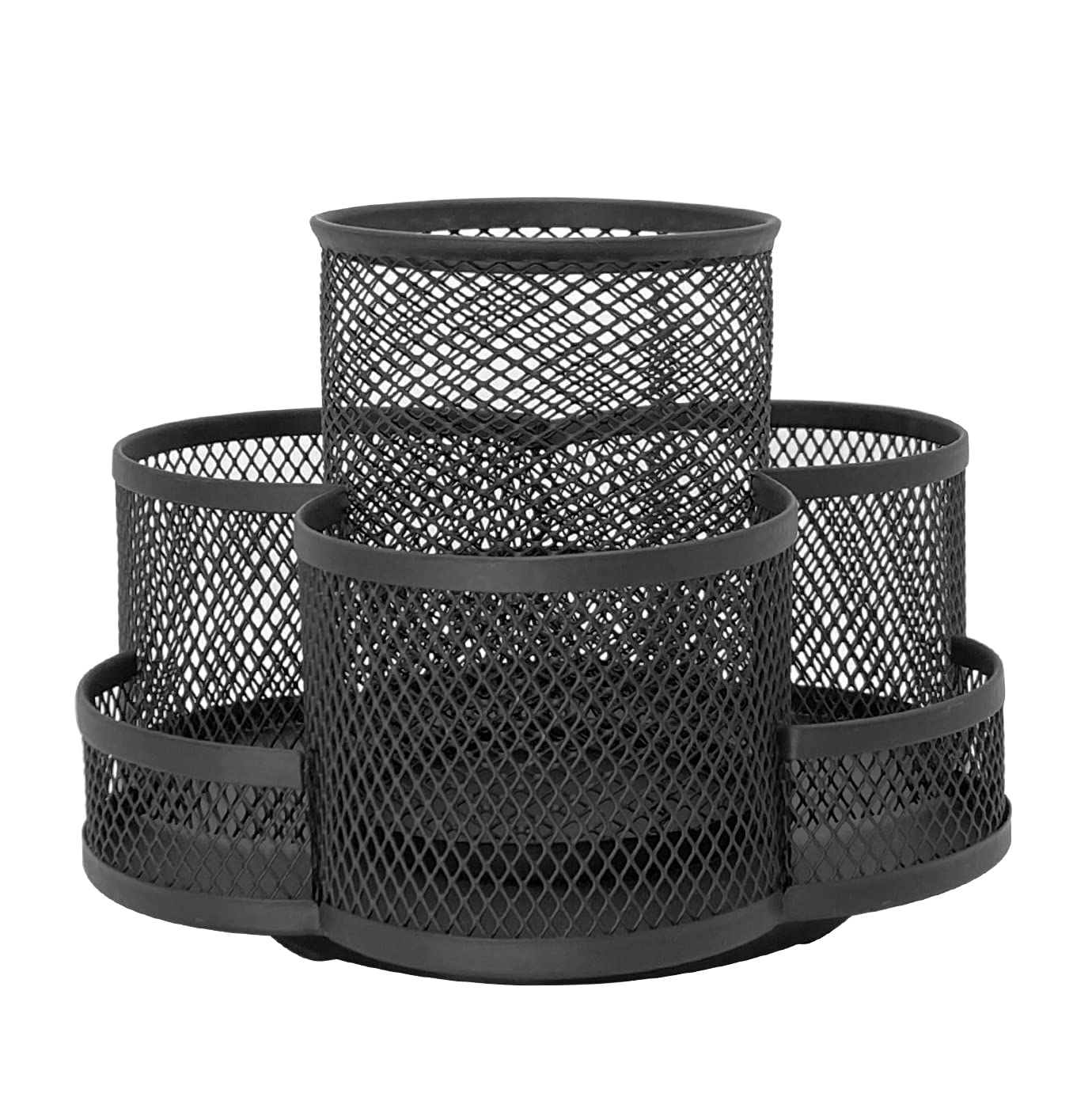 360-Degree Rotating Desk Organizer - 7-Compartment Pen Holder & Makeup Brush Storage | Office Supplies & Pencil Holder for Desk | Perfect Gift for Students & Professionals | Home & Office Organization Solution (Black)