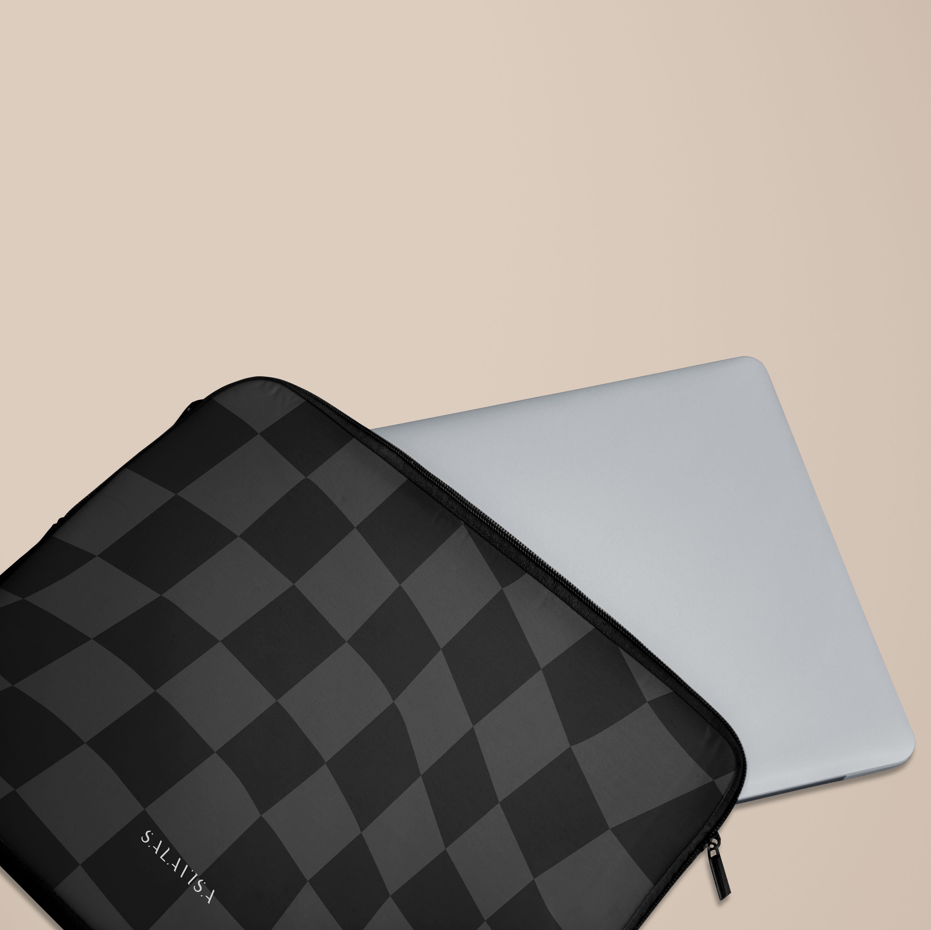 Black Wave Checkered Laptop Sleeve - Protective 13-15 Inch MacBook Pro/Air Case - Stylish & Durable Neoprene Cover for Work, School & Travel
