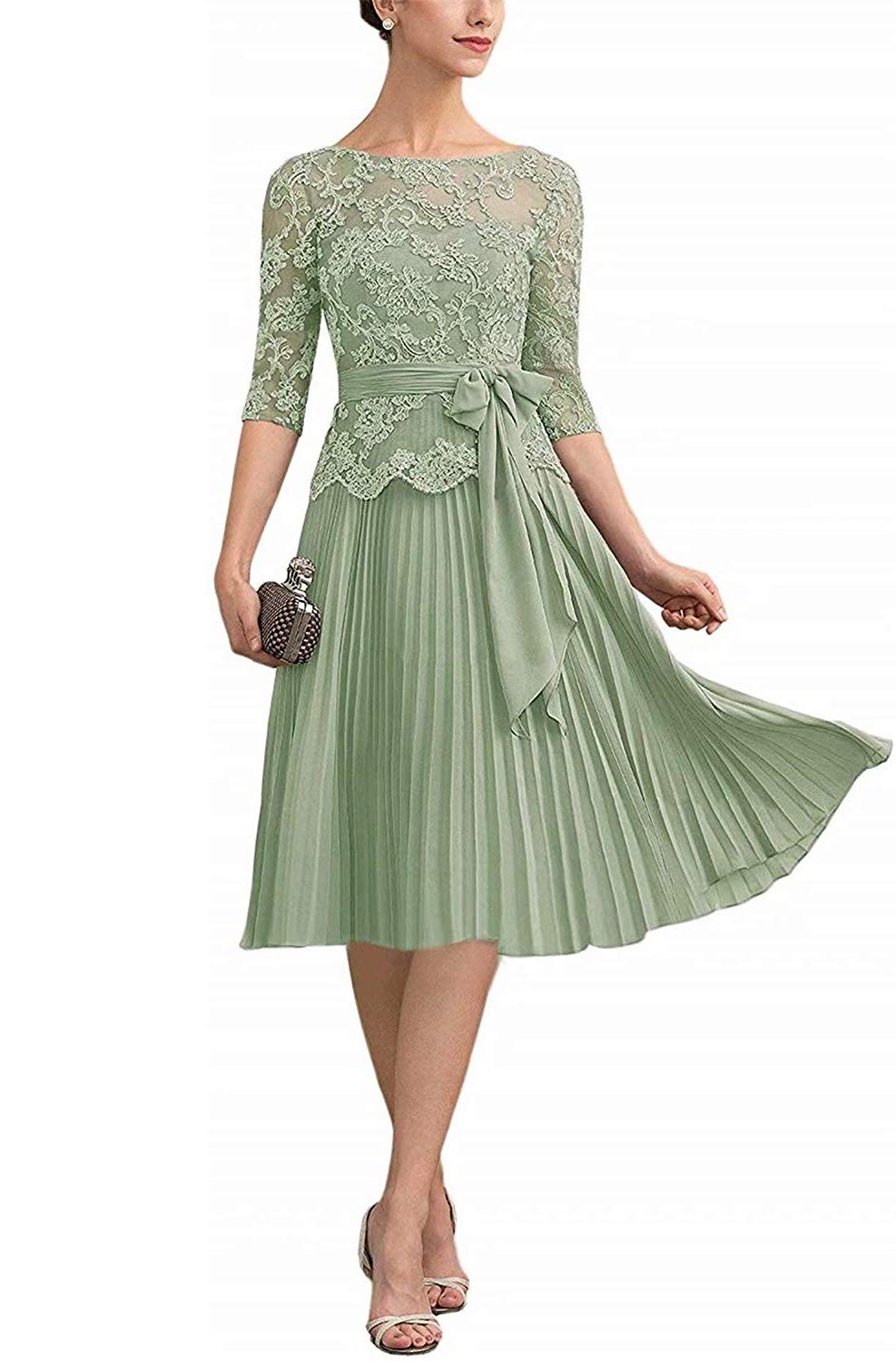 Elegant Short Sleeve Lace Applique Mother of The Bride Dress - Perfect for Wedding, Prom, Cocktail Parties & Special Occasions