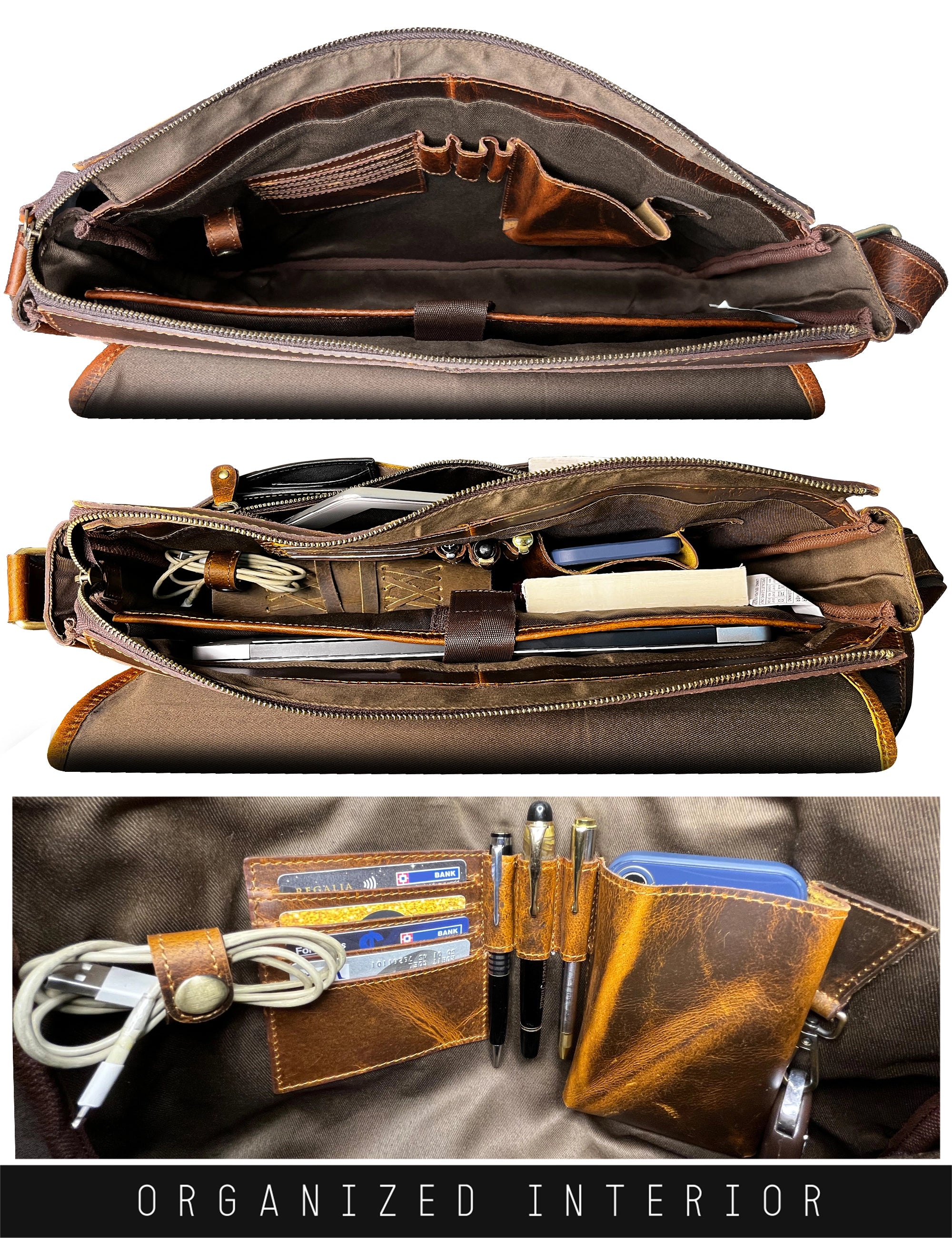 Premium Buffalo Leather Crossbody Laptop Messenger Bag for Men & Women - 16 Inch Business Work Bag (Brown) - Perfect for Office, Travel & Daily Commute