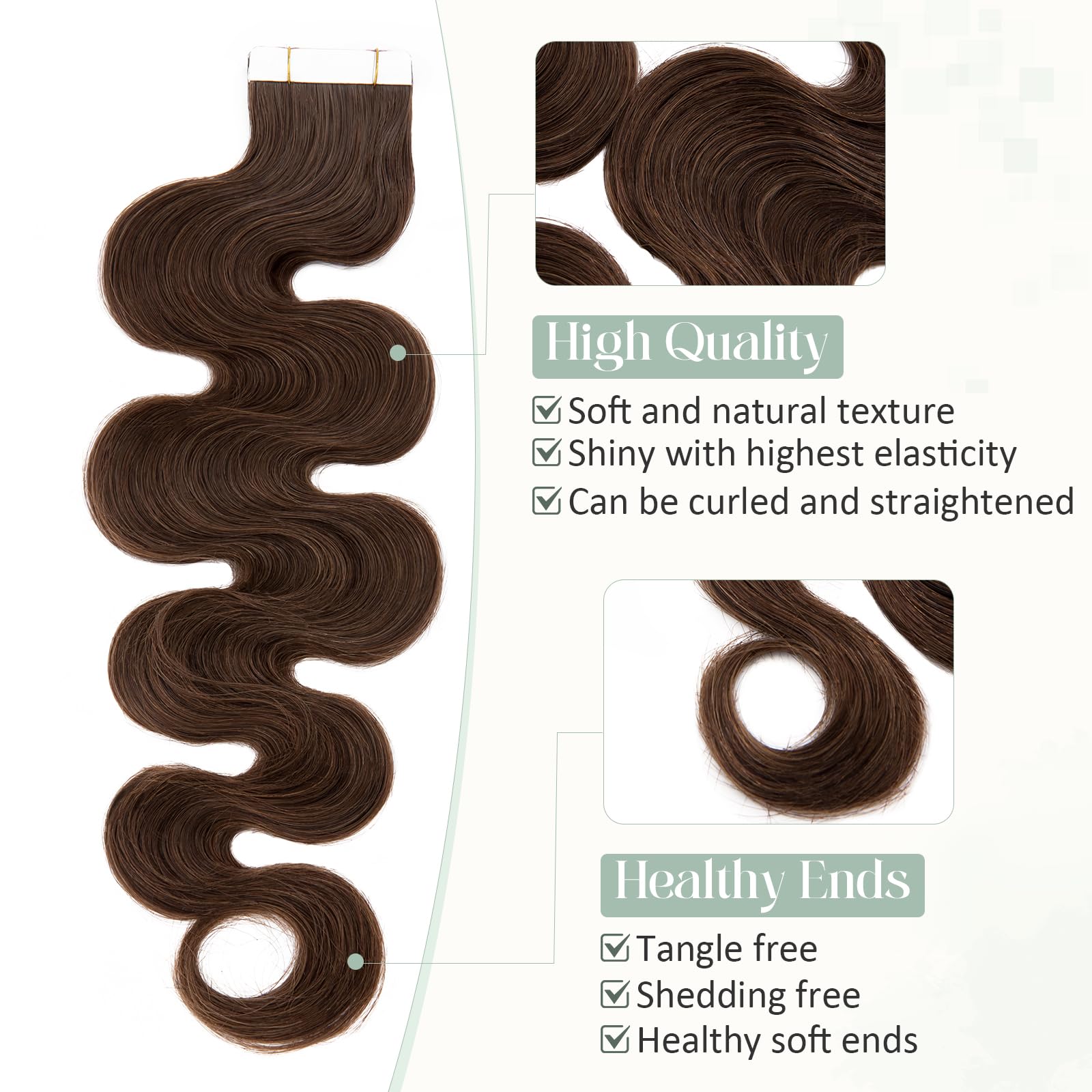 40pcs 100g Tape in Hair Extensions 100% Remy Human Hair - Balayage Medium Brown #04, Seamless Skin Weft, 22 Inch Curly Wavy Extensions for Volume & Length | Perfect for Parties, Weddings & Daily Styling