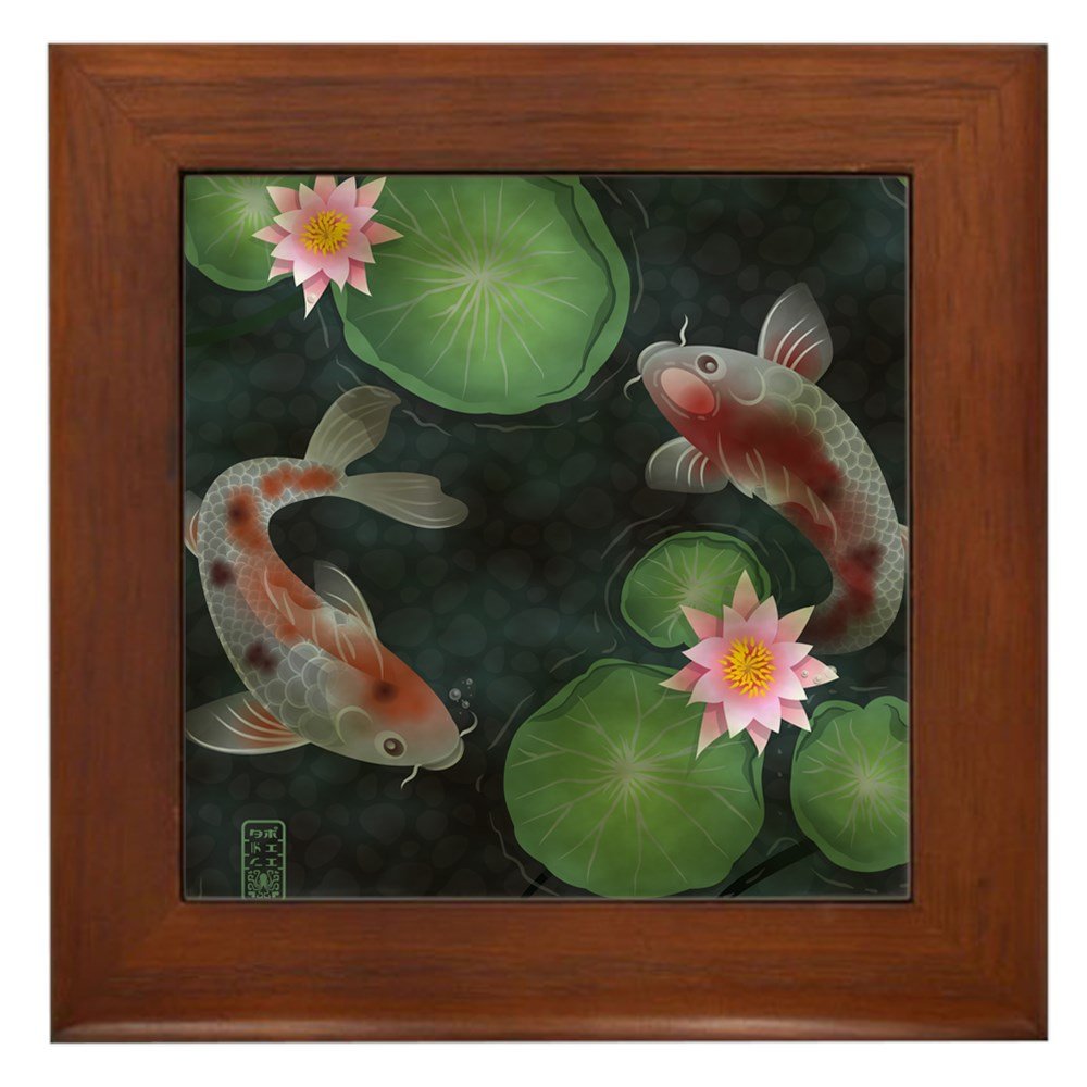 Koi Fish Framed Decorative Tile - Handcrafted Wall Art for Home & Office Decor | Perfect for Living Room, Bathroom, Kitchen Backsplash