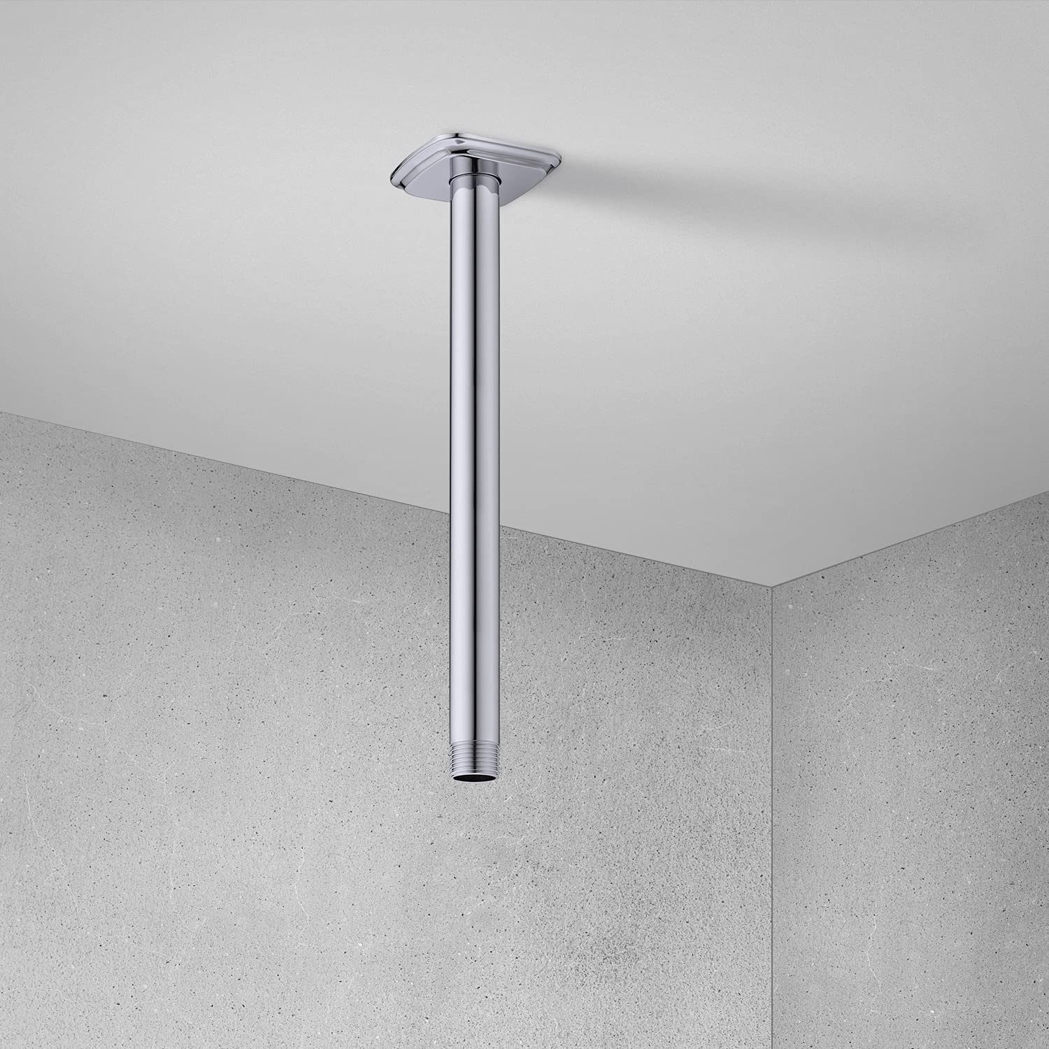 12 Inch Chrome Ceiling Mounted Shower Arm with Flange - Straight Extension Arm for Rainfall Shower Head | Perfect for Modern Bathroom & Spa-Like Shower Experience