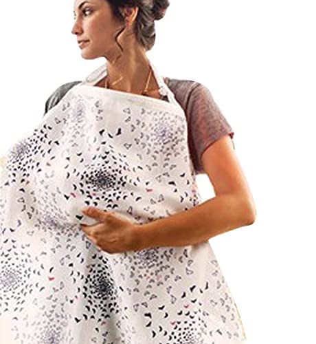 Premium Muslin Nursing Cover - Multi-Use Baby Cover for Car Seat, Stroller & Shopping Cart | Lightweight & Breathable Breastfeeding Cover | Bird Flowers Pattern in Soft Combed Cotton | Perfect for Nursing, Outings & Travel