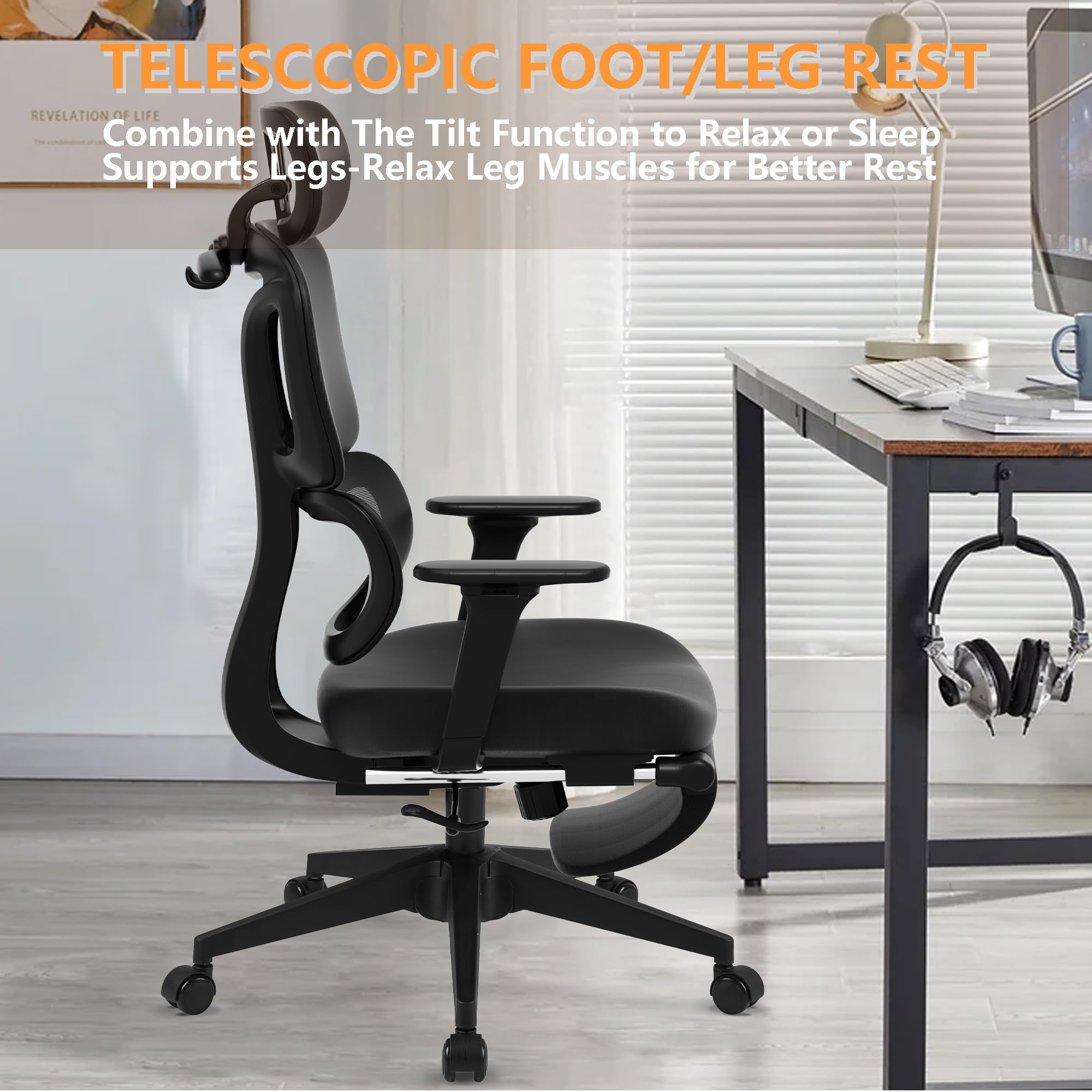 FLEXISPOT Big and Tall Ergonomic Mesh Office Chair - Adjustable Computer Desk Chair with Footrest, Lumbar Support & 360° Swivel - Black Mesh Executive Chair for Home Office & Gaming Setup