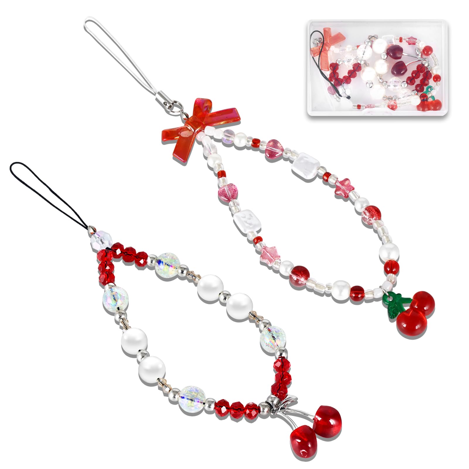 Cherry Phone Charms Strap - Cute Cell Phone Lanyard Wrist Strap with Pendant, Aesthetic Accessories for Phone, AirPods, Camera, and Bag - Perfect for Everyday Use, Travel, and Gift Giving