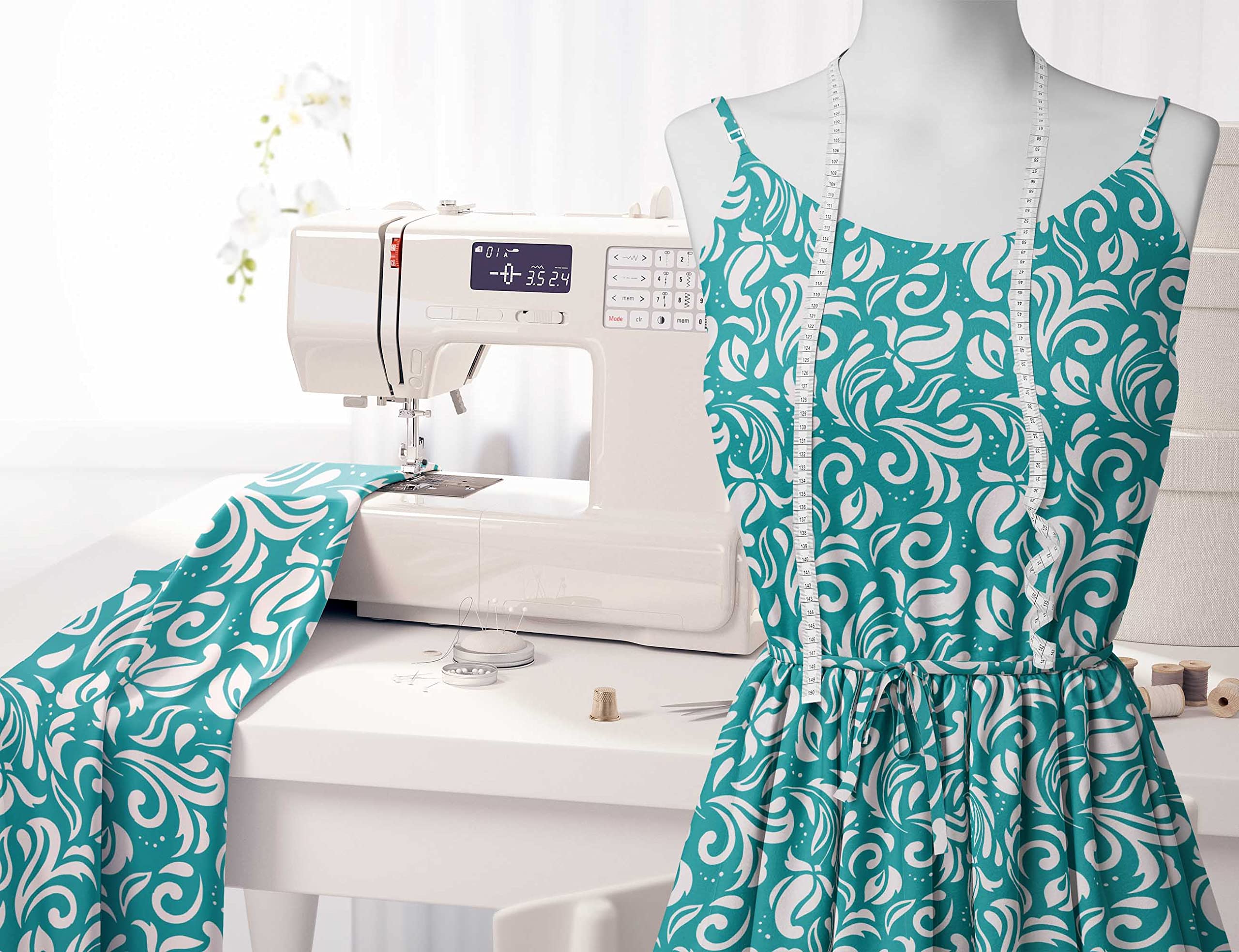 Soimoi Moss Green Georgette Fabric by The Yard - 42 Inch Wide Filigree Damask Print Material - Delicate & Elegant Printed Fabric for Dresses, Scarves & Home Decor Projects