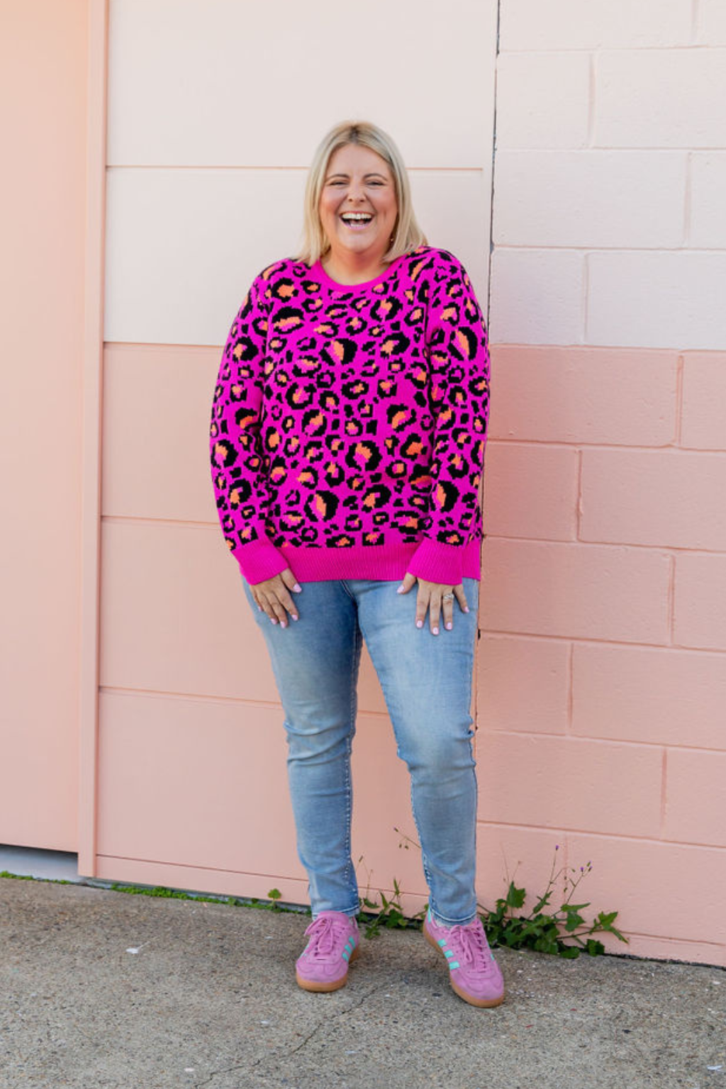 Kasey Rainbow Frankie Knit Sweater - Pink Leopard Print Women's Pullover | Cozy Winter Fashion for Casual Outings & Date Nights