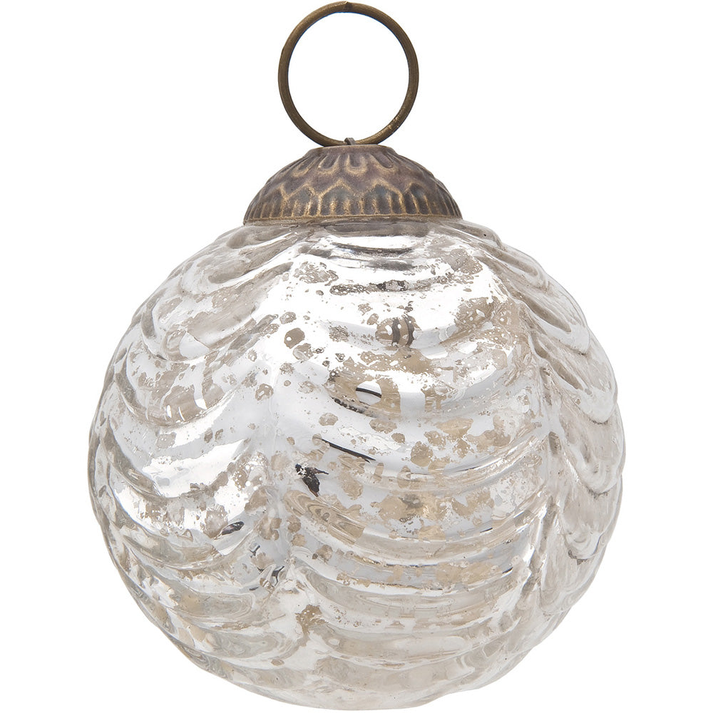 3 Pack Silver Nola Mercury Glass Waved Ball Ornaments - Elegant Christmas Tree Decorations for Holiday Home Decor, Party & Gift Giving