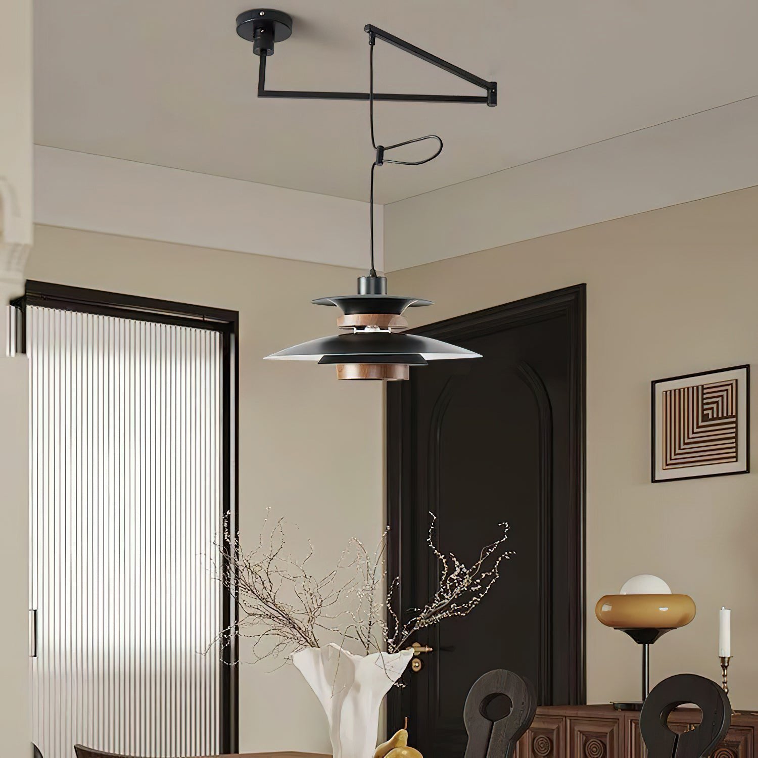 Mercero Modern Swing Arm Pendant Lamp - Adjustable Hanging Light Fixture for Kitchen Island, Dining Room, Bedroom & Office | Industrial Vintage Style Ceiling Light with E26 Socket
