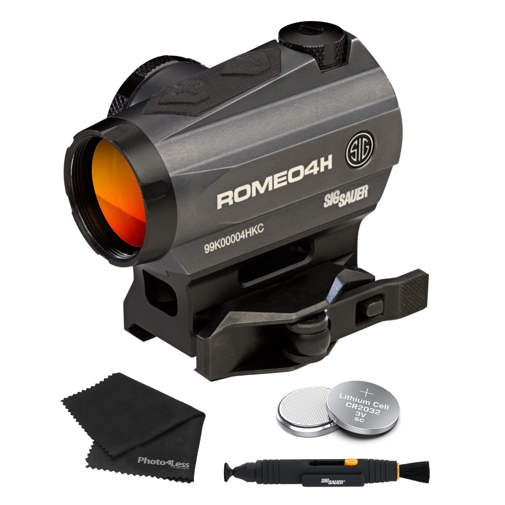 Sig Sauer ROMEO4H 1X20mm Red Dot Sight - Graphite | Includes Lens Cleaning Kit, Microfiber Cloth & Extra Batteries | Perfect for Hunting, Tactical Shooting & Home Defense
