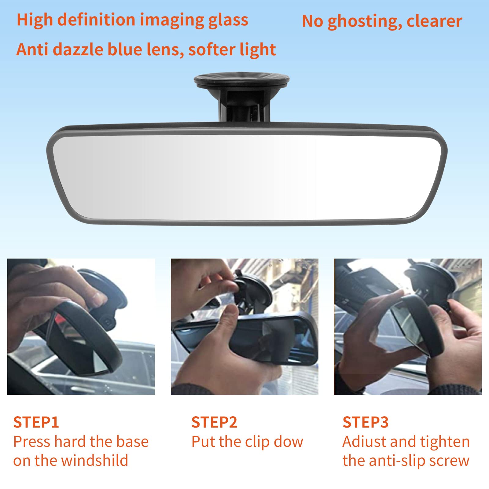 Universal Suction Cup Rear View Mirror for Cars, SUVs, Trucks & Boats - Wide Angle, Thickened Interior Rearview Mirror (Black/Gray) - Perfect for Enhanced Visibility & Safety While Driving