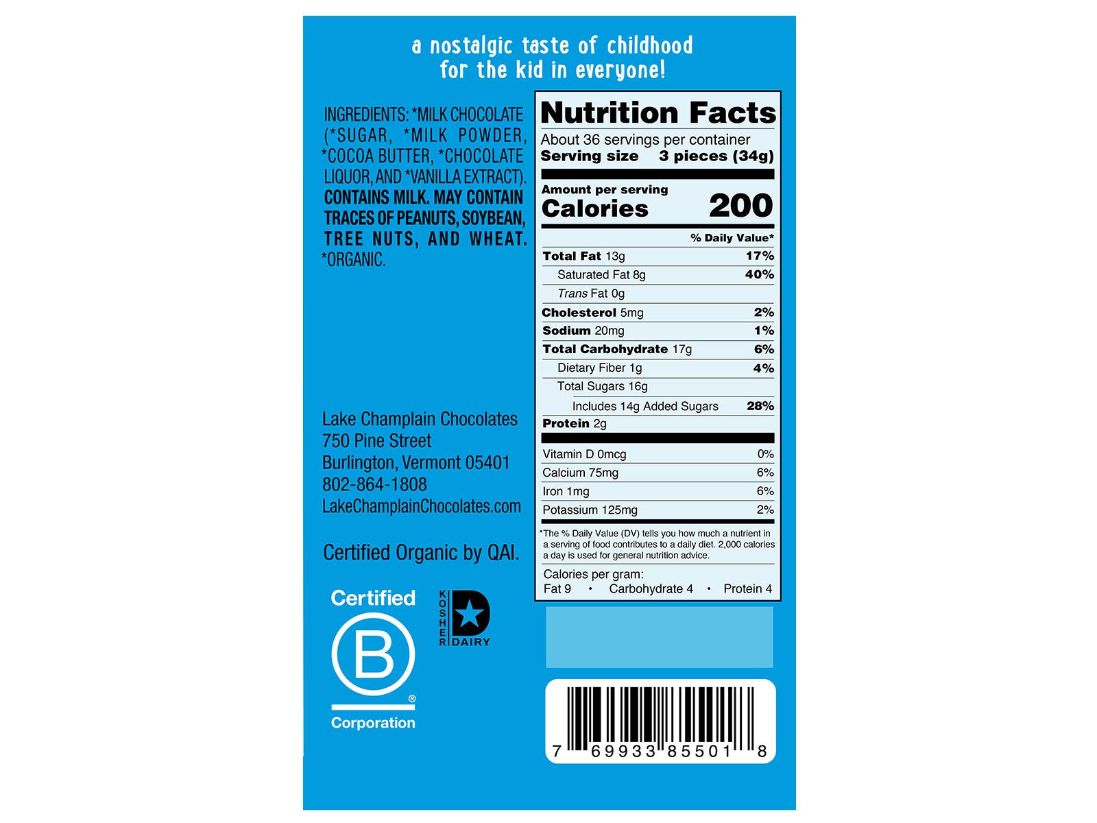 Organic Milk Chocolate Squares by Lake Champlain Chocolates - 0.4 oz (12-Pack) | Gourmet Dark Chocolate Treats for Gifts, Parties & Dessert Toppings