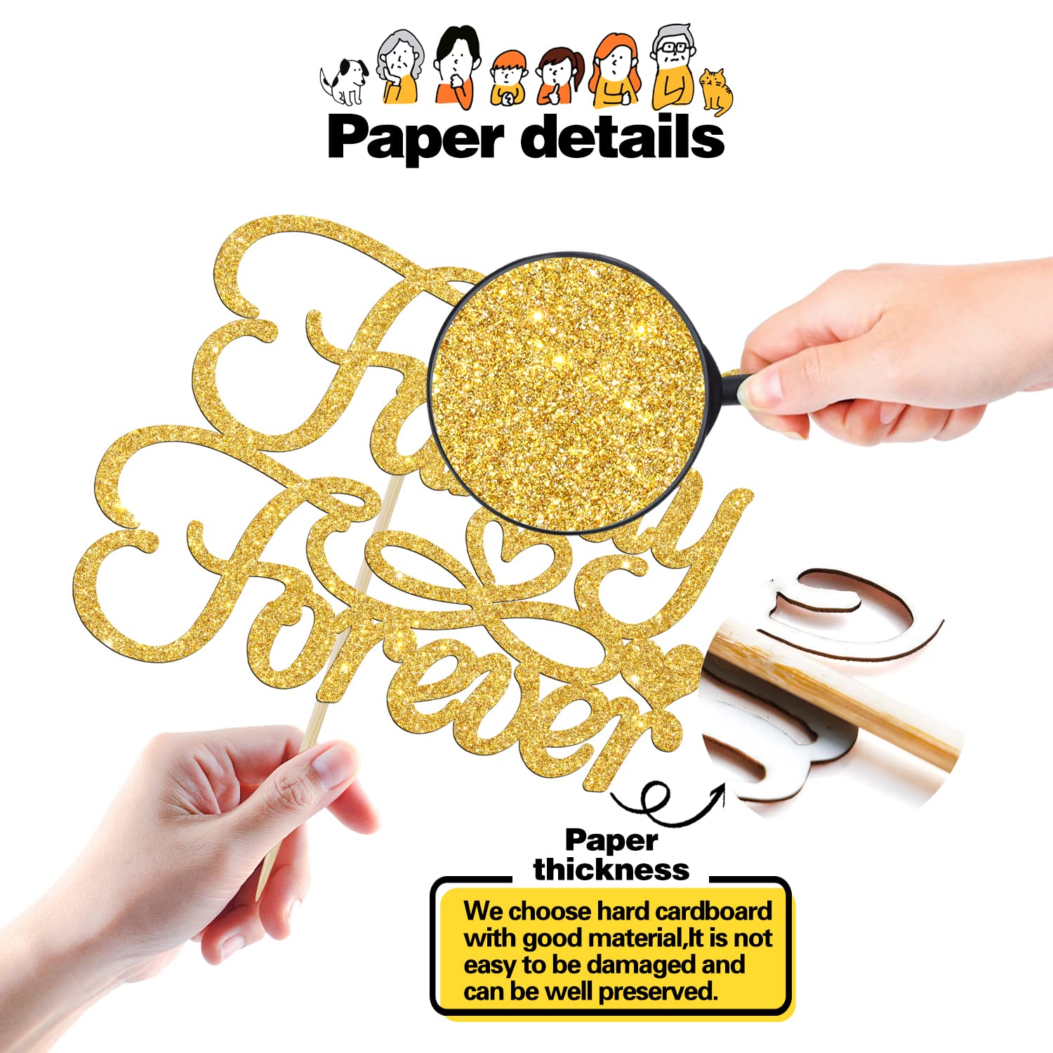 Gold Glitter Family Forever Cake Topper | Welcome Home & Home Sweet Home Cake Decor | Family Theme Party Supplies for Weddings, Baby Showers & Reunions