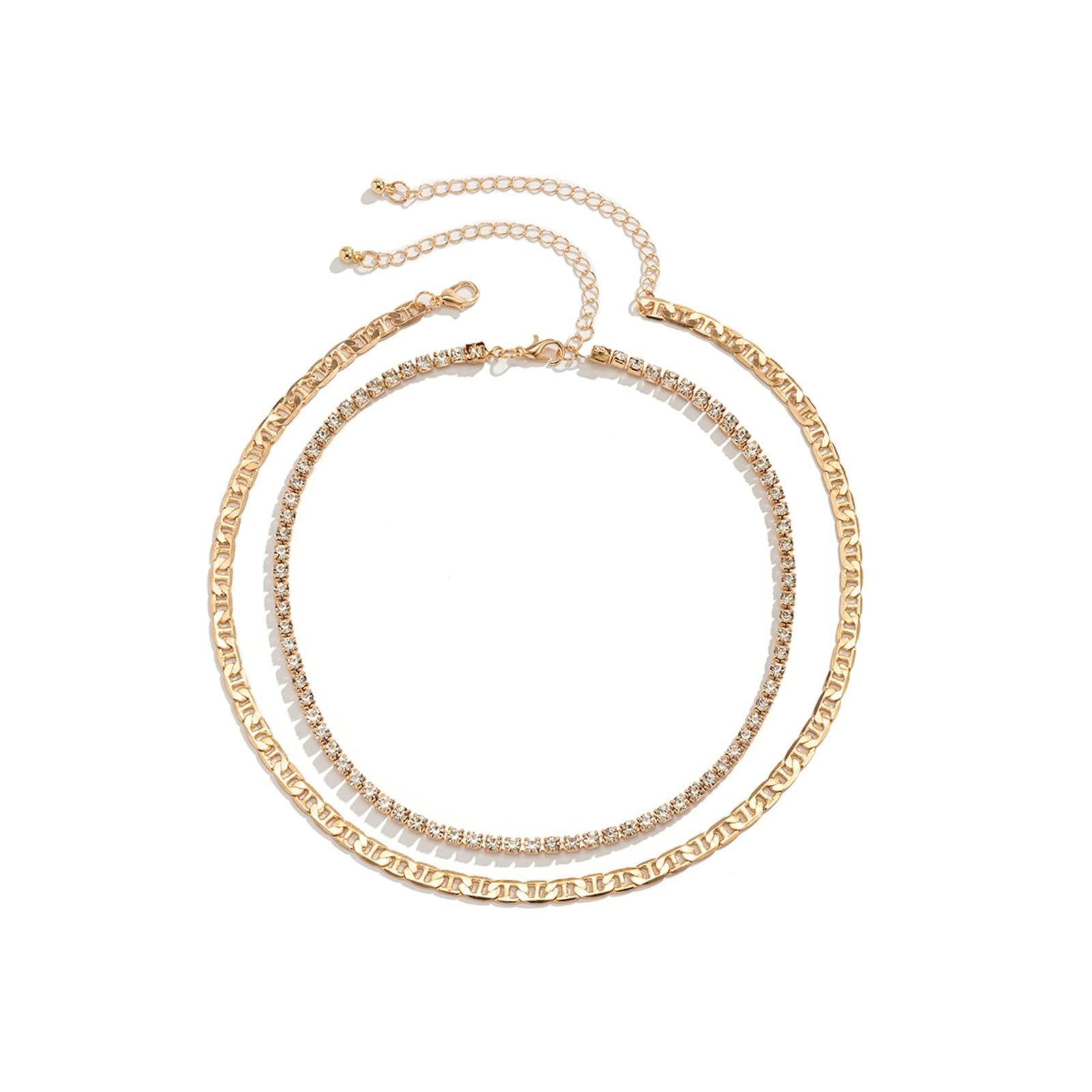Dsnyu 2 Layer Gold Plated Zirconia Tennis Chain Necklace for Women - Chunky Layered Stackable Jewelry - Perfect for Parties, Weddings & Everyday Elegance
