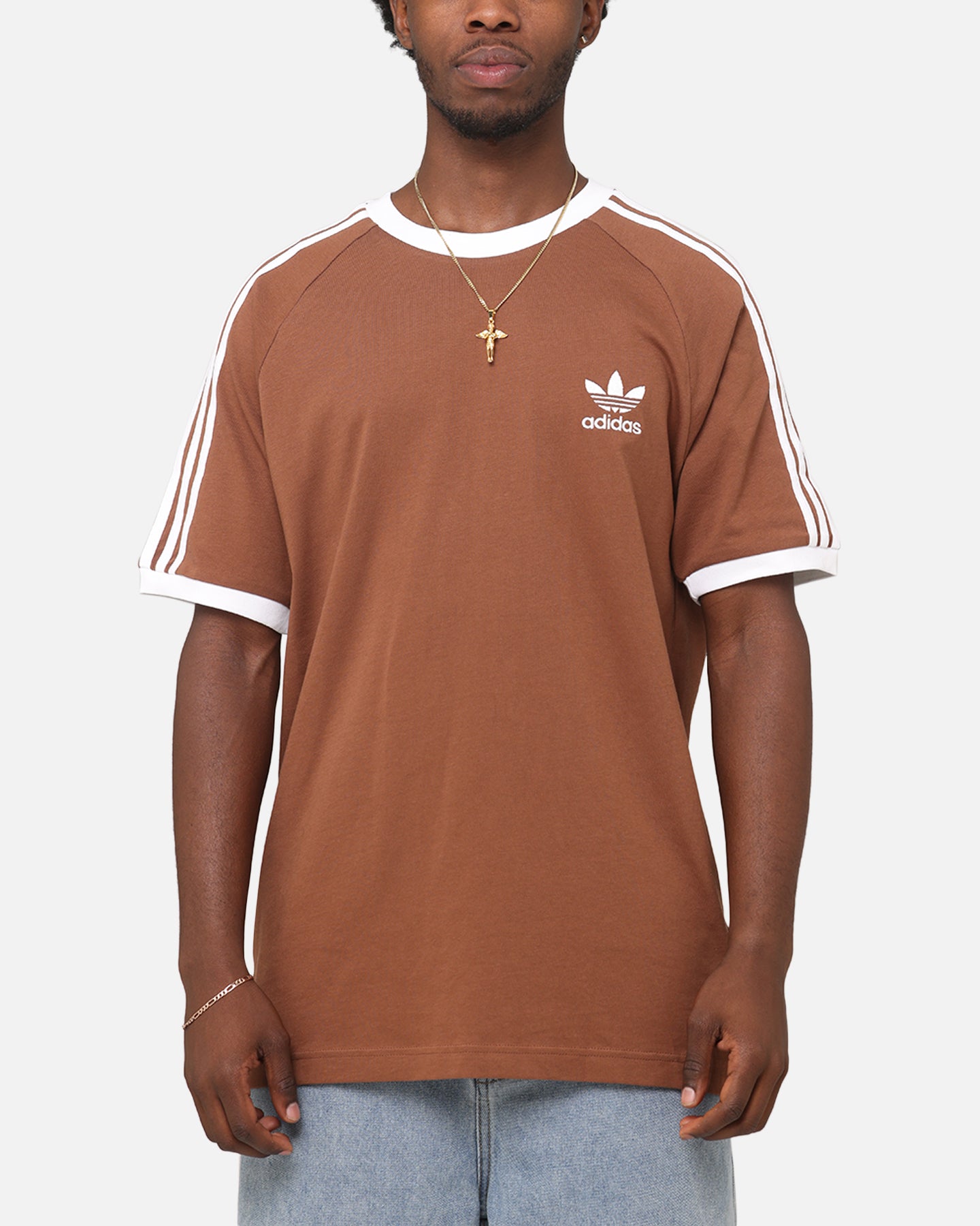 Adidas Classics 3 Stripes T-Shirt for Men - Soft Cotton Casual Tee with Iconic Logo | Perfect for Gym, Streetwear & Everyday Outfits (Brown)