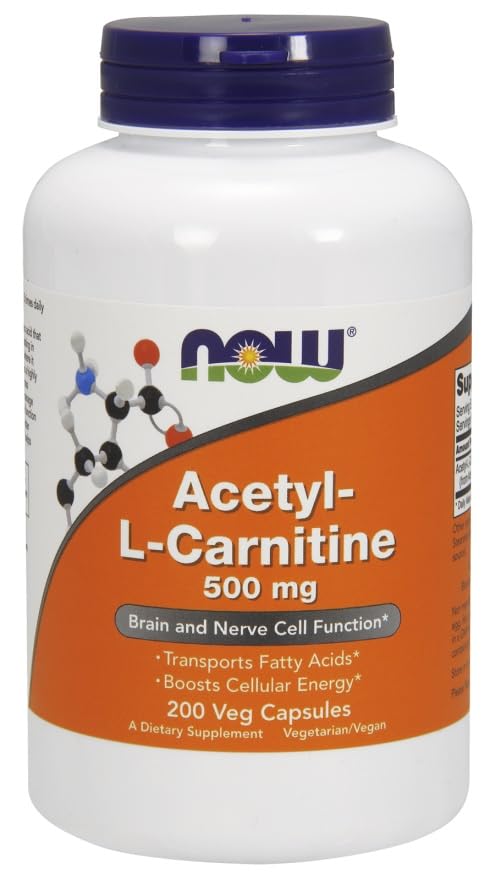 NOW Foods Acetyl L-Carnitine 500mg, 200 Vegetarian Capsules (Pack of 3) - Supports Energy, Brain Function & Weight Management - Perfect for Athletes, Fitness Enthusiasts & Cognitive Health