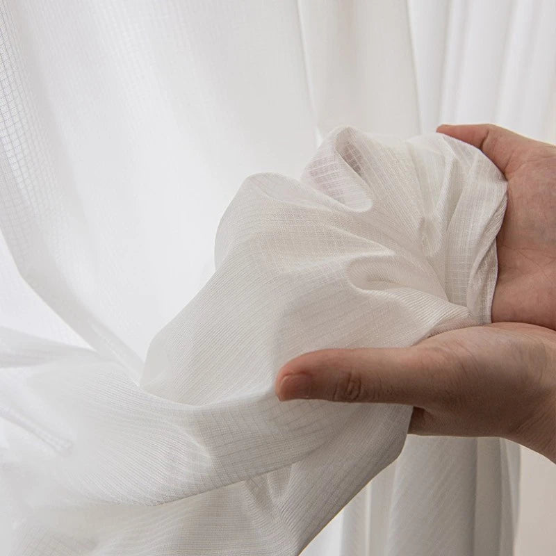 Shirley White Textured Semi-Sheer Custom Curtains - Elegant Window Treatments for Living Room, Bedroom & Home Decor
