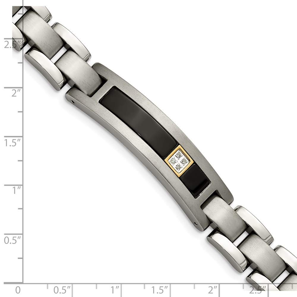 Men's Titanium & 14k Gold Black Onyx Diamond Bracelet - Polished & Brushed Finish - 8.75