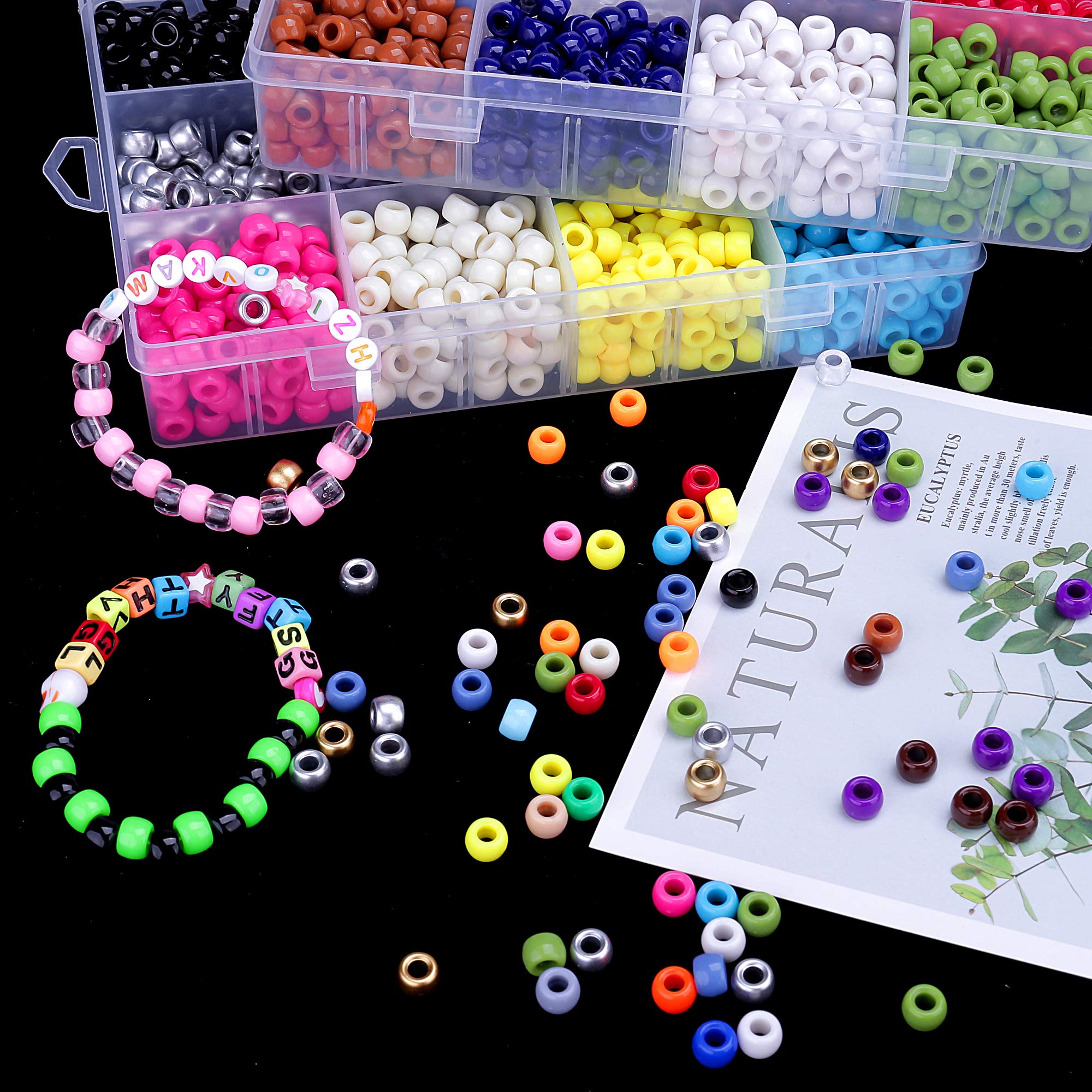 Greentime 9mm Pony Beads Bracelet Making Kit - 24 Rainbow Opaque Beads for DIY Friendship Bracelets & Necklace Crafts - Perfect for Independence Day Gifts, Kids Jewelry Making & Summer Camp Activities