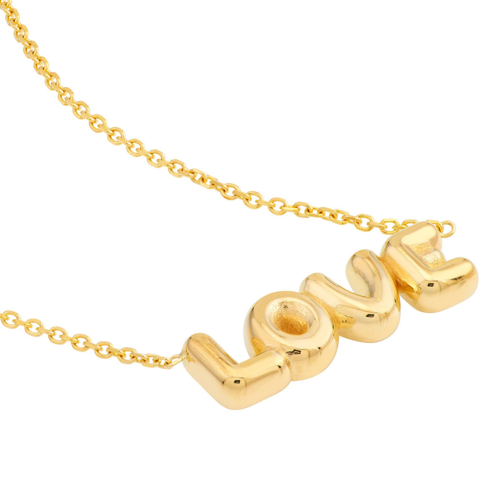 14K Gold Puffed 'Love' Pendant Necklace with 18-Inch Adjustable Chain - Romantic Gift for Valentine's Day, Anniversary & Special Occasions