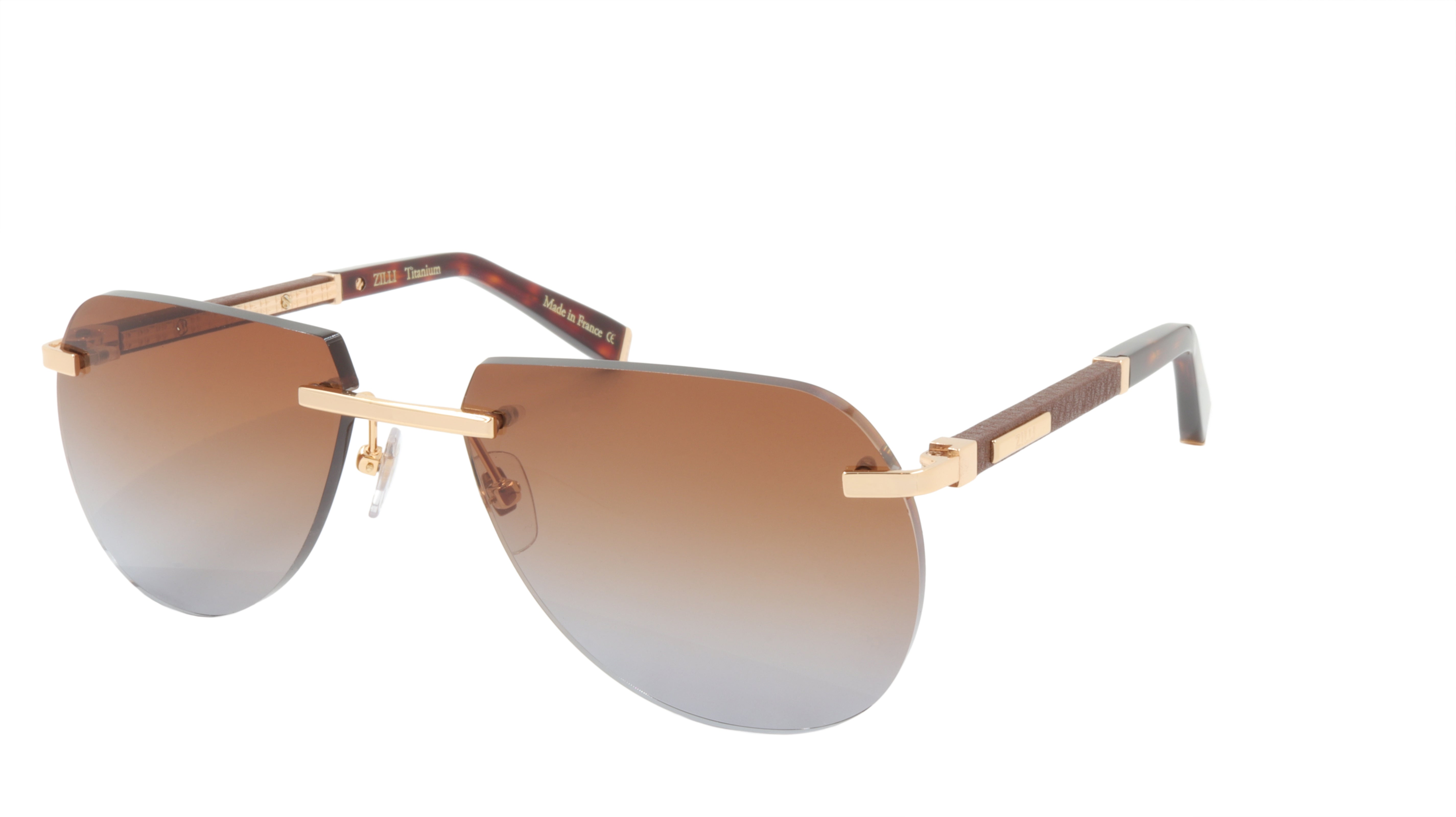ZILLI Luxury Sunglasses - Titanium & Acetate Frame with Genuine Leather Details | Handmade in France | Gradient Lens ZI 65043 C02 | Perfect for Fashion, Travel & Outdoor Activities