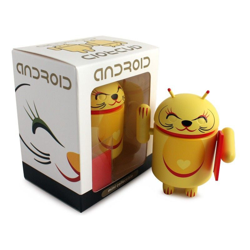 Android Mini Collectible Lucky Cat Series - Yellow Lucky Cat with Red Envelope for Home Decor, Office Desk, Gift Giving & Good Luck Charm