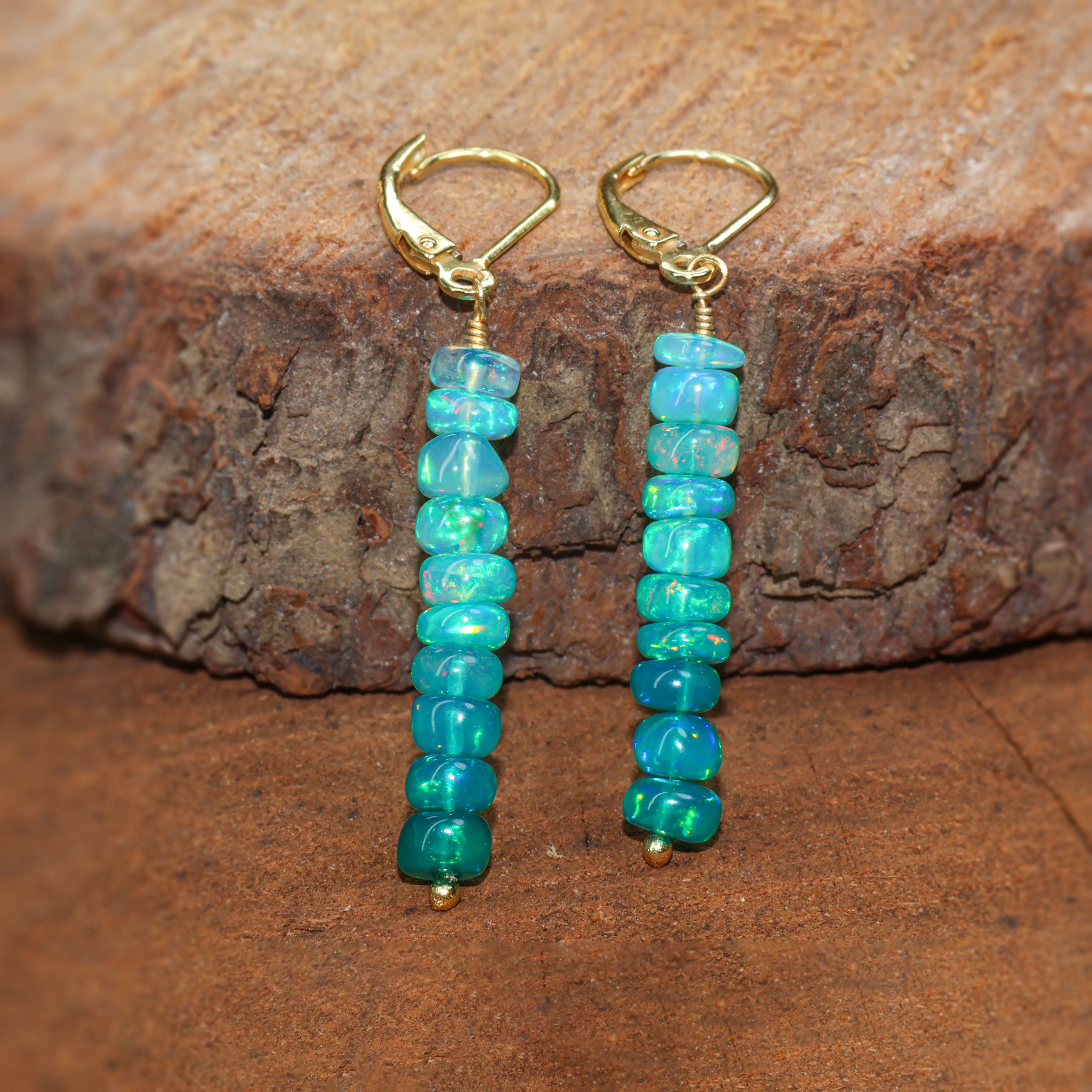 Natural Paraiba Opal Linear Beaded Dangle Drop Earrings for Women | Handmade Gemstone Jewelry | Perfect for Weddings, Parties & Special Occasions