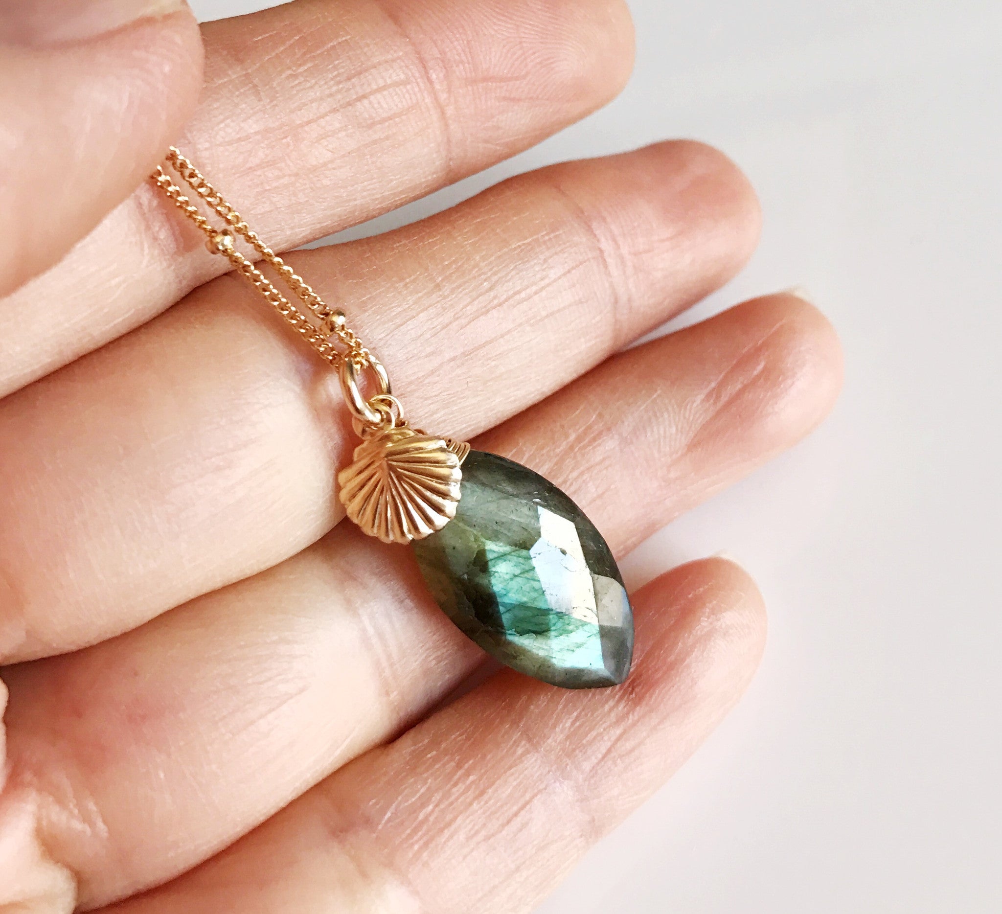 Keri Marquise Labradorite Necklace (N229) - Elegant Gemstone Jewelry for Women, Perfect for Parties & Special Occasions