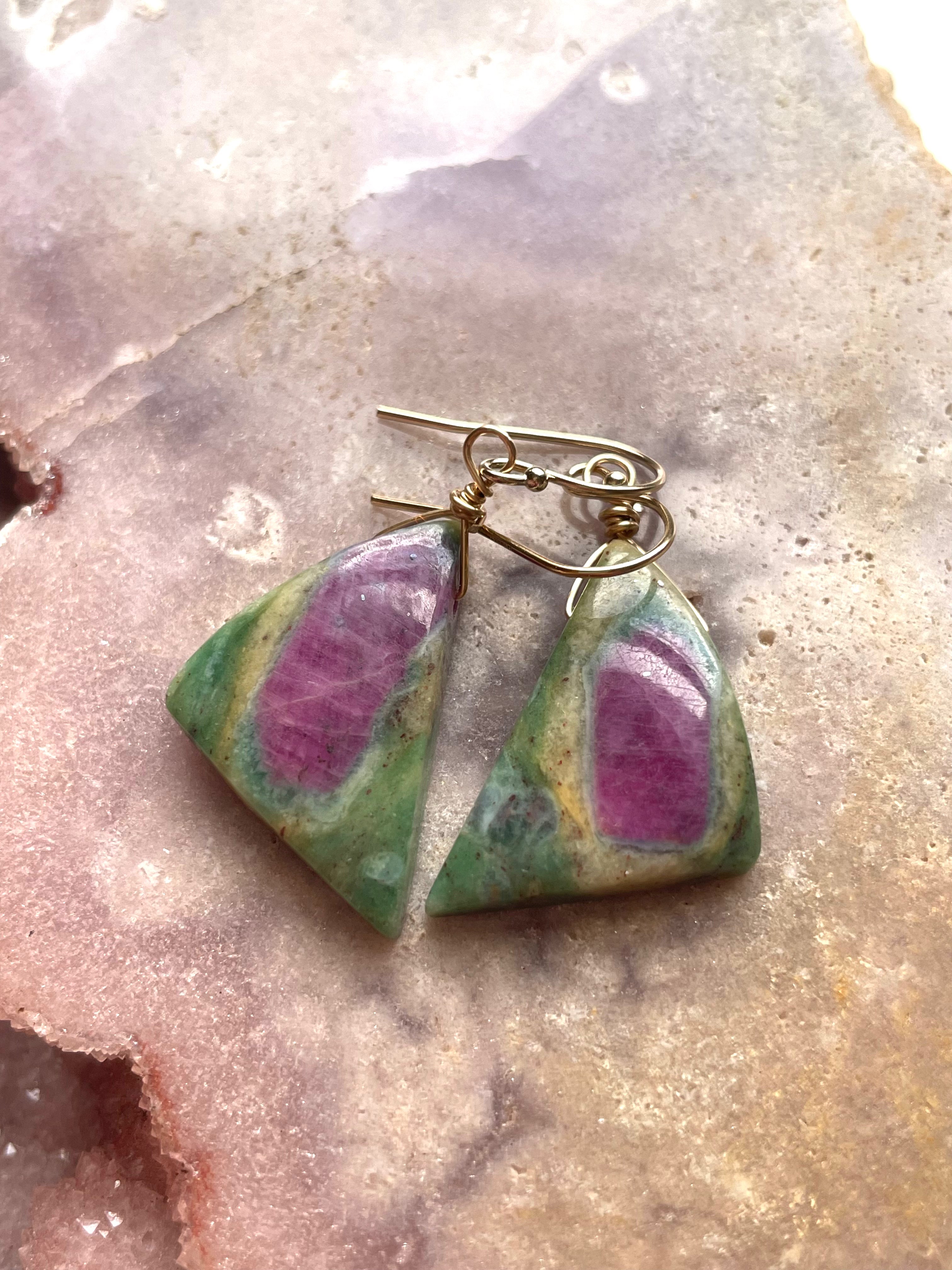 Natural Ruby in Fuchsite Earrings | Raw Crystal Stone Jewelry | July Birthstone Gift for Women | Elegant Dangle Earrings for Weddings, Parties & Special Occasions