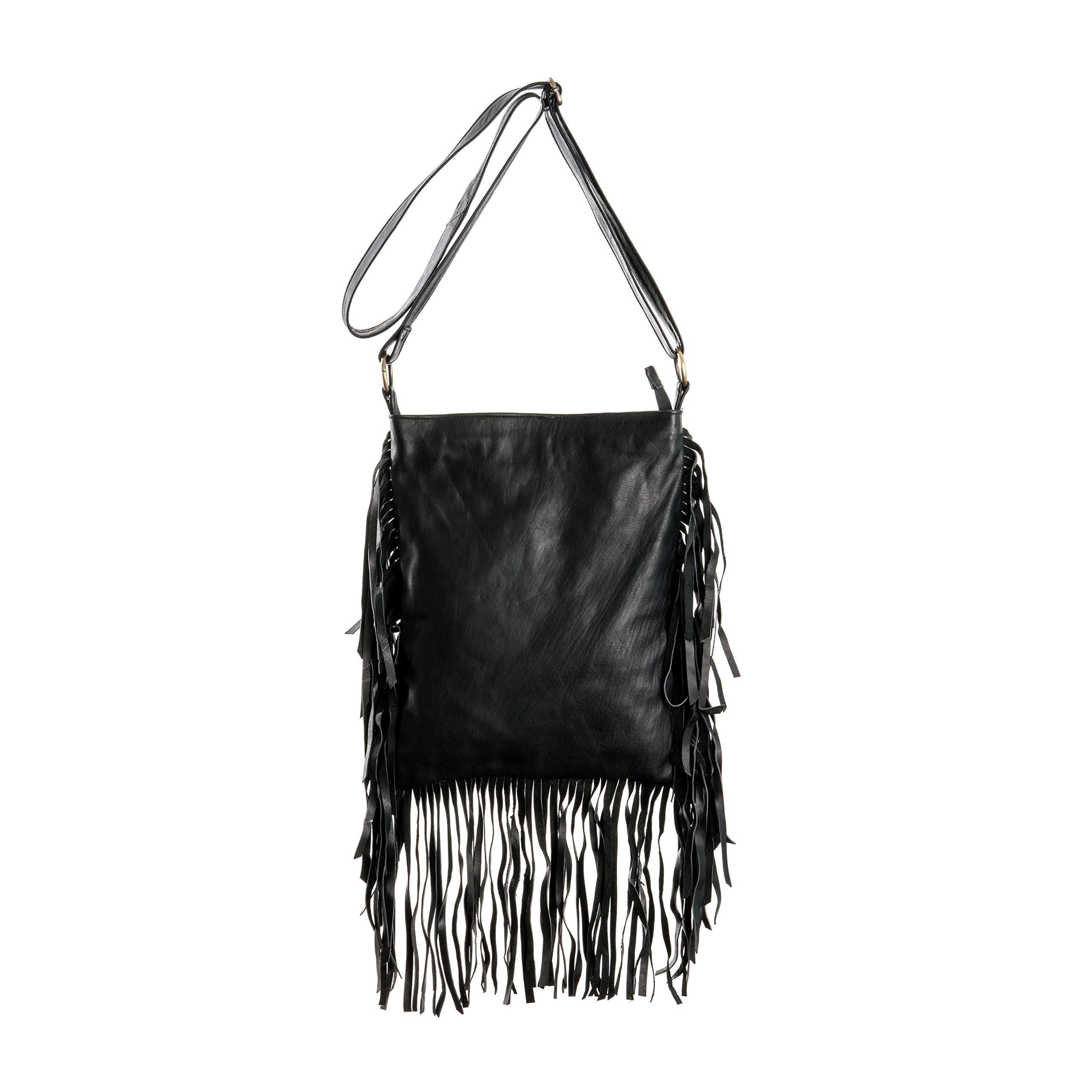 Boho Leather Square Bag with Fringe - Genuine Real Leather Bohemian Purse for Women - Perfect for Festivals, Travel & Everyday Use