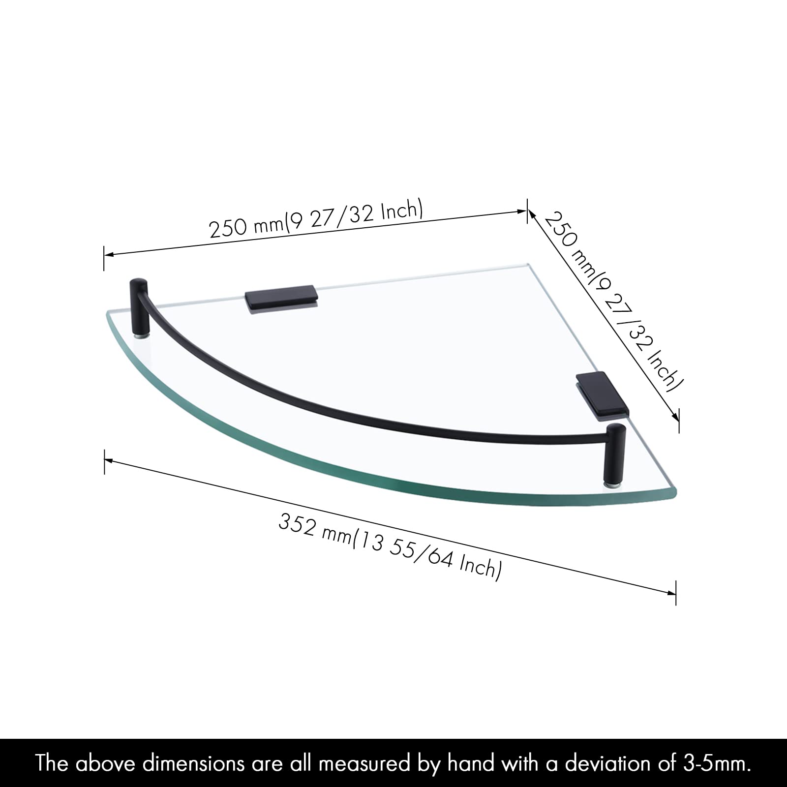 KES 2-Pack Tempered Glass Corner Shelf for Bathroom - Wall Mount with SUS 304 Stainless Steel Rail in Matte Black (BGS2101A-BK-P2) | Perfect for Shower Storage & Bathroom Organization