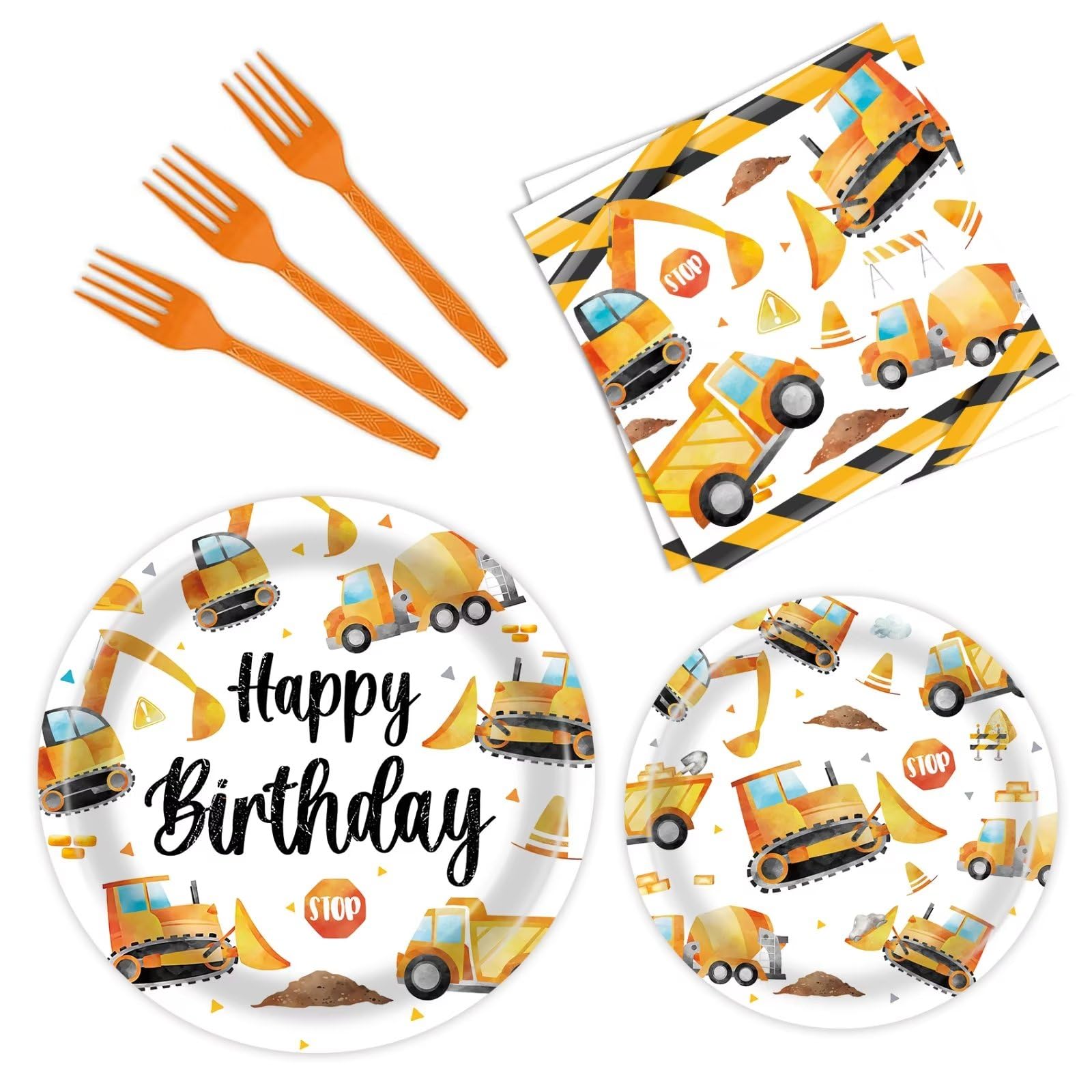 96 Pcs Construction Themed Paper Plates & Napkins - Heavy Duty Party Decorations for Construction Birthday, Baby Shower, or Themed Events - Perfect for DIY Crafts, School Projects, and Kids' Party Supplies