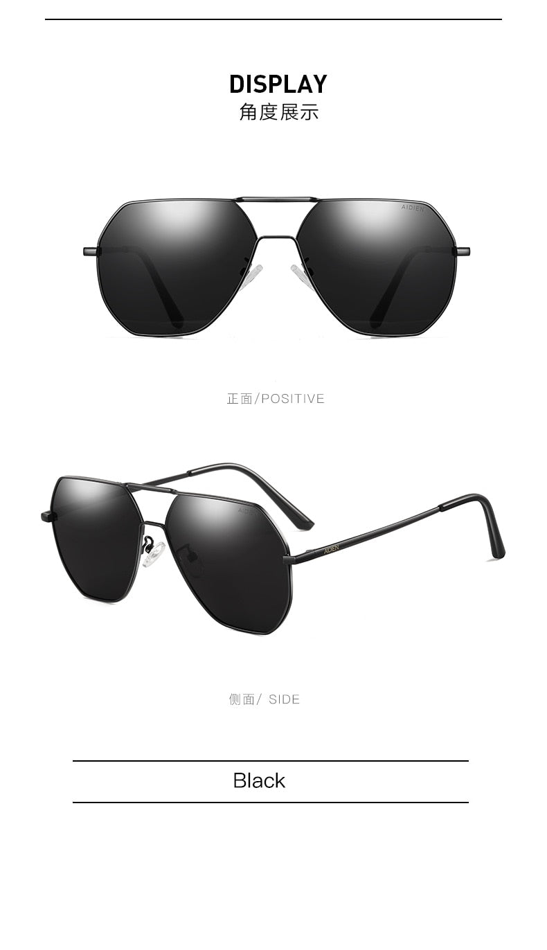 Aidien Men's Full Rim Hexagon Alloy Myopic Reading Glasses & Sunglasses (8692) - Stylish Eyewear for Reading, Driving, and Outdoor Activities