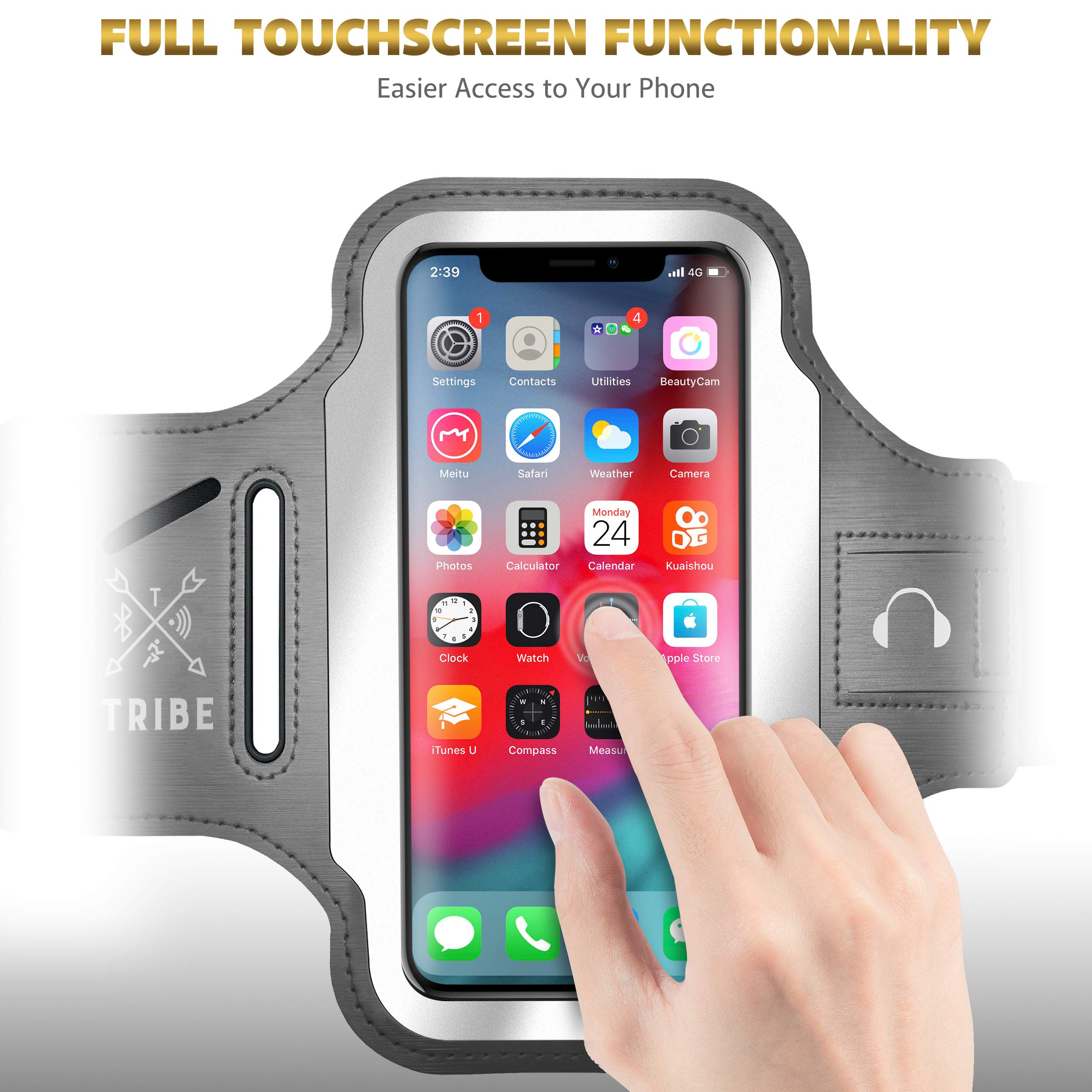 TRIBE Running Phone Holder Armband for iPhone & Galaxy - Adjustable Sports Armband for Men & Women - Perfect for Running, Jogging, Walking, Gym Workouts - Fits All Smartphones with CC/Key Pocket - Stay Connected During Outdoor Activities & Fitness Training